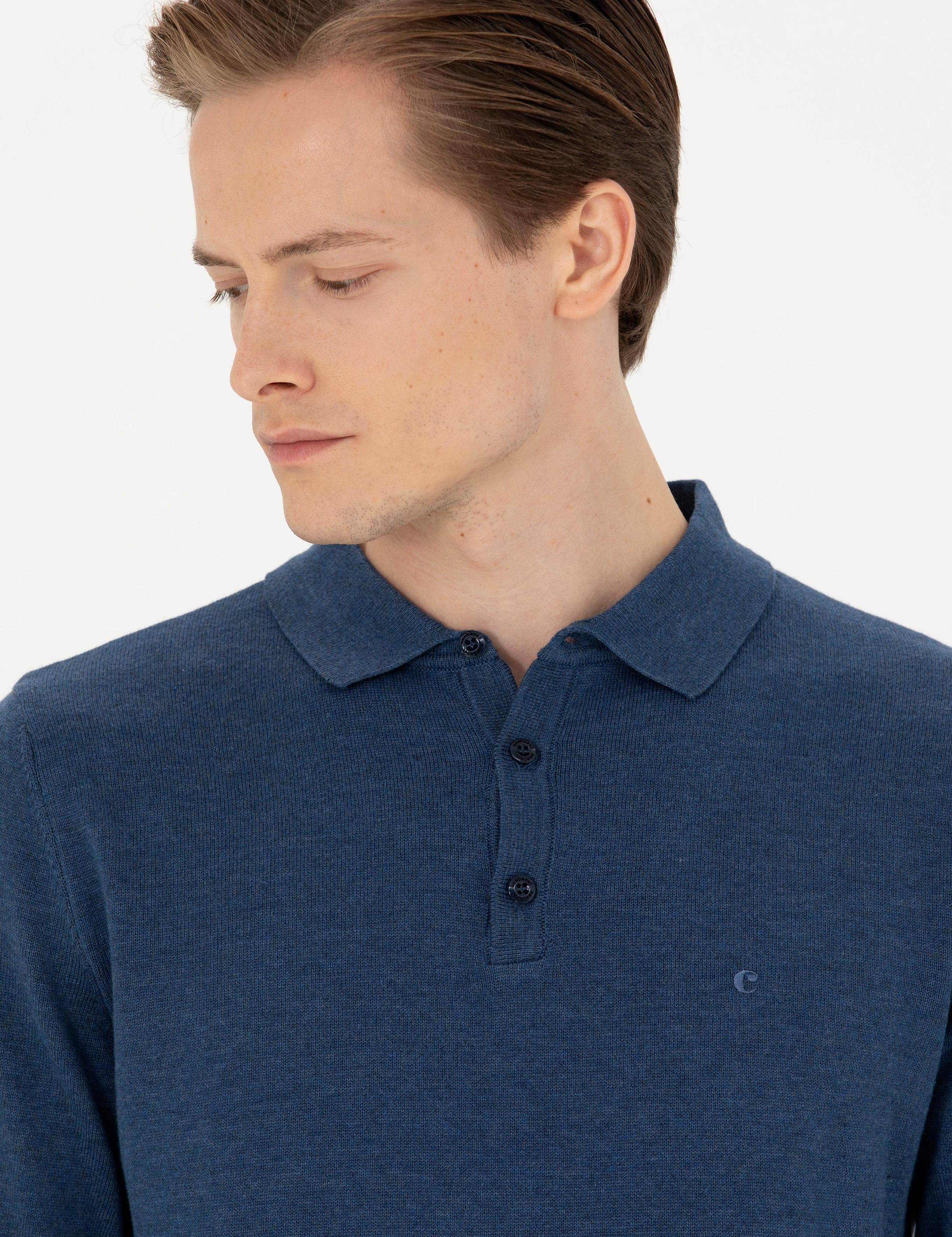 İndigo Slim Fit Pamuk Karışımlı Polo Yaka Basic Triko Kazak - 50274546029