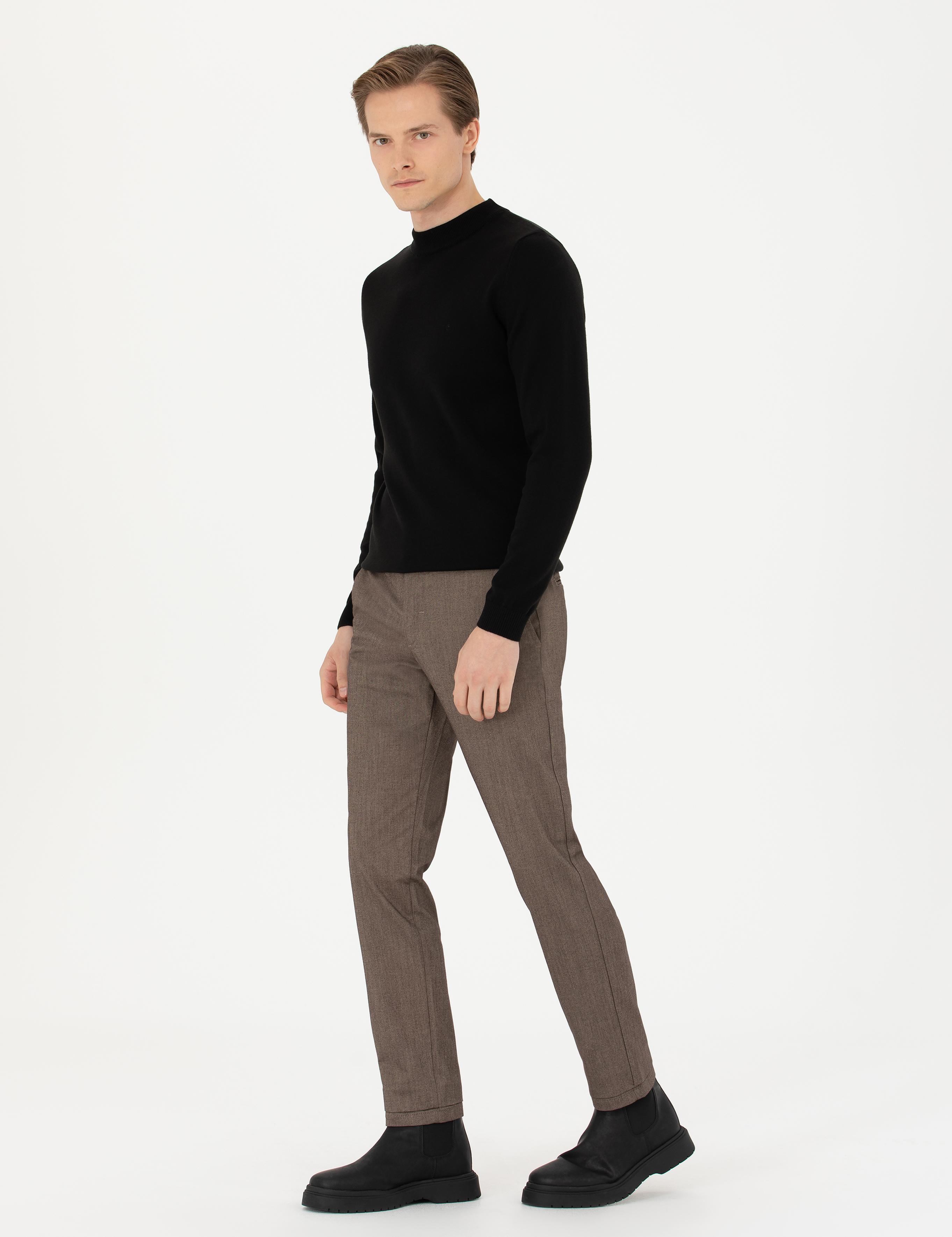 Kahverengi Slim Fit Kanvas Pantolon - 50277668193