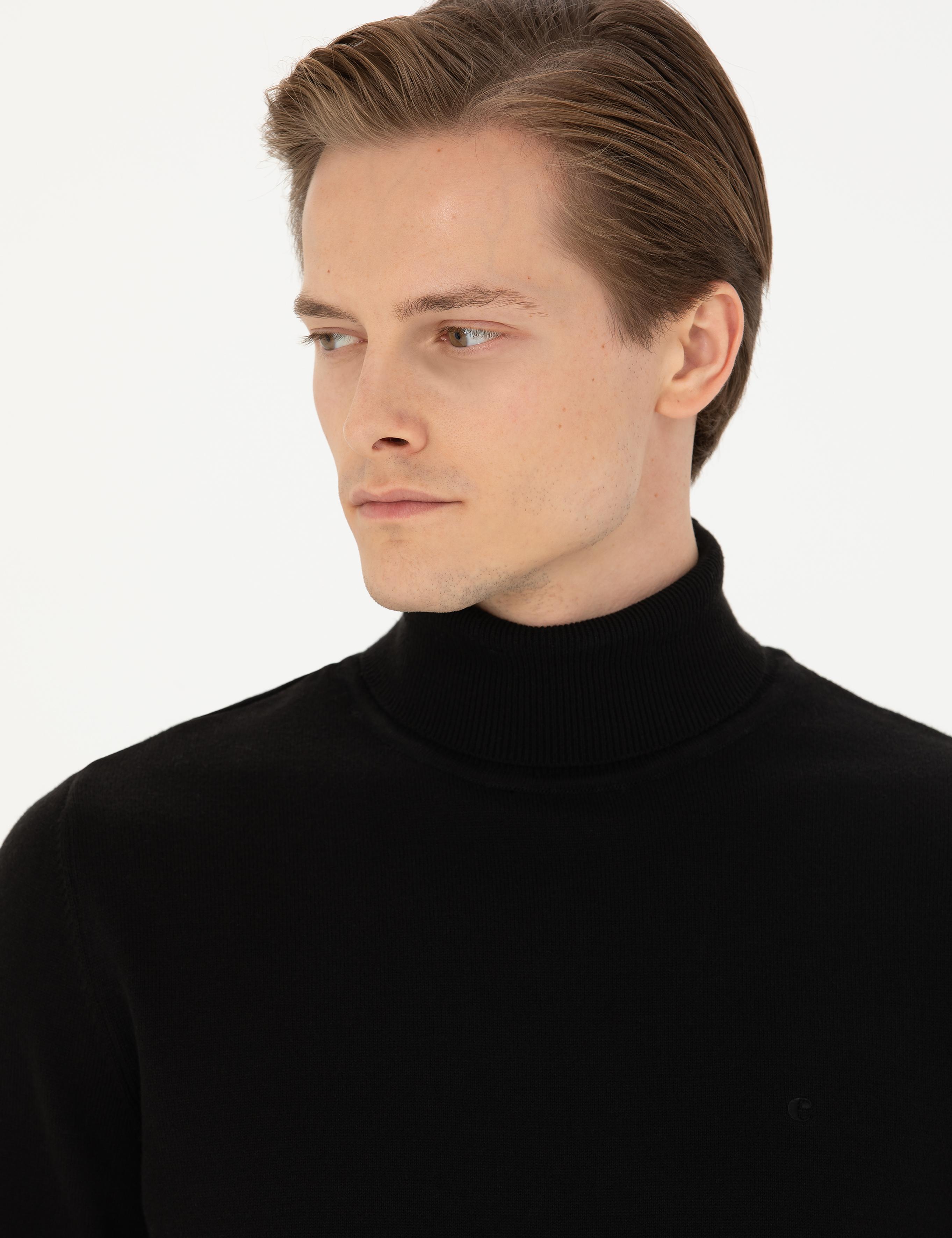 Siyah Slim Fit Pamuk Karışımlı Balıkçı Yaka Basic Triko Kazak - 50270164014