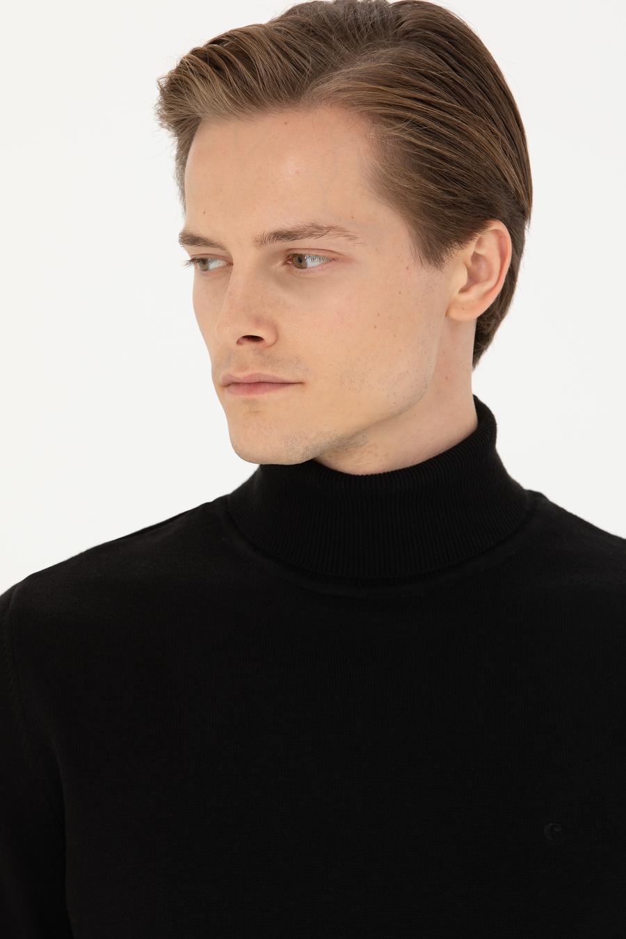 Siyah Slim Fit Pamuk Karışımlı Balıkçı Yaka Basic Triko Kazak - 50270164014