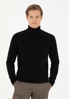 Siyah Slim Fit Pamuk Karışımlı Balıkçı Yaka Basic Triko Kazak