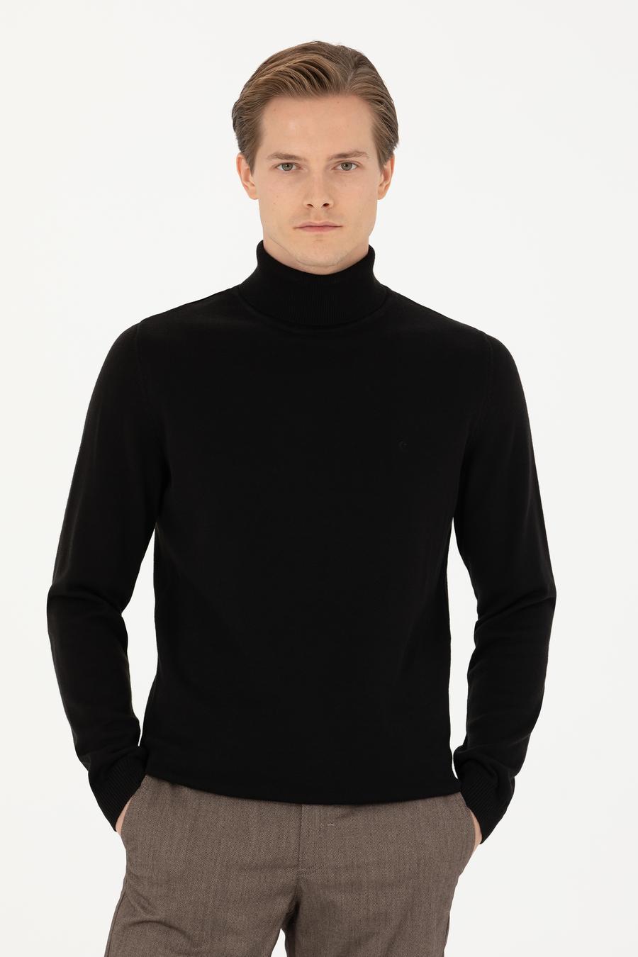 Siyah Slim Fit Pamuk Karışımlı Balıkçı Yaka Basic Triko Kazak - 50270164014
