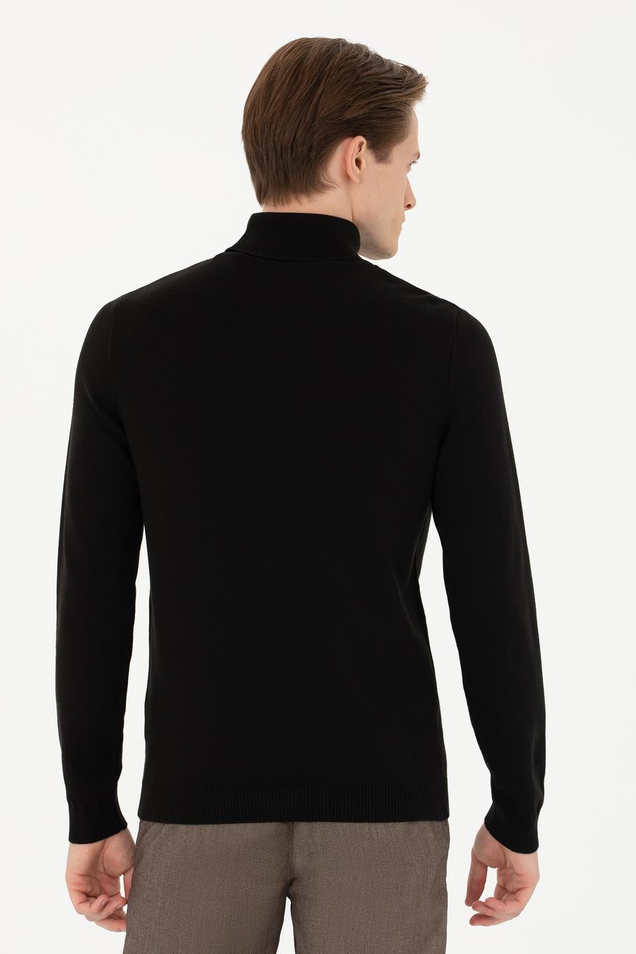 Siyah Slim Fit Pamuk Karışımlı Balıkçı Yaka Basic Triko Kazak - 50270164014