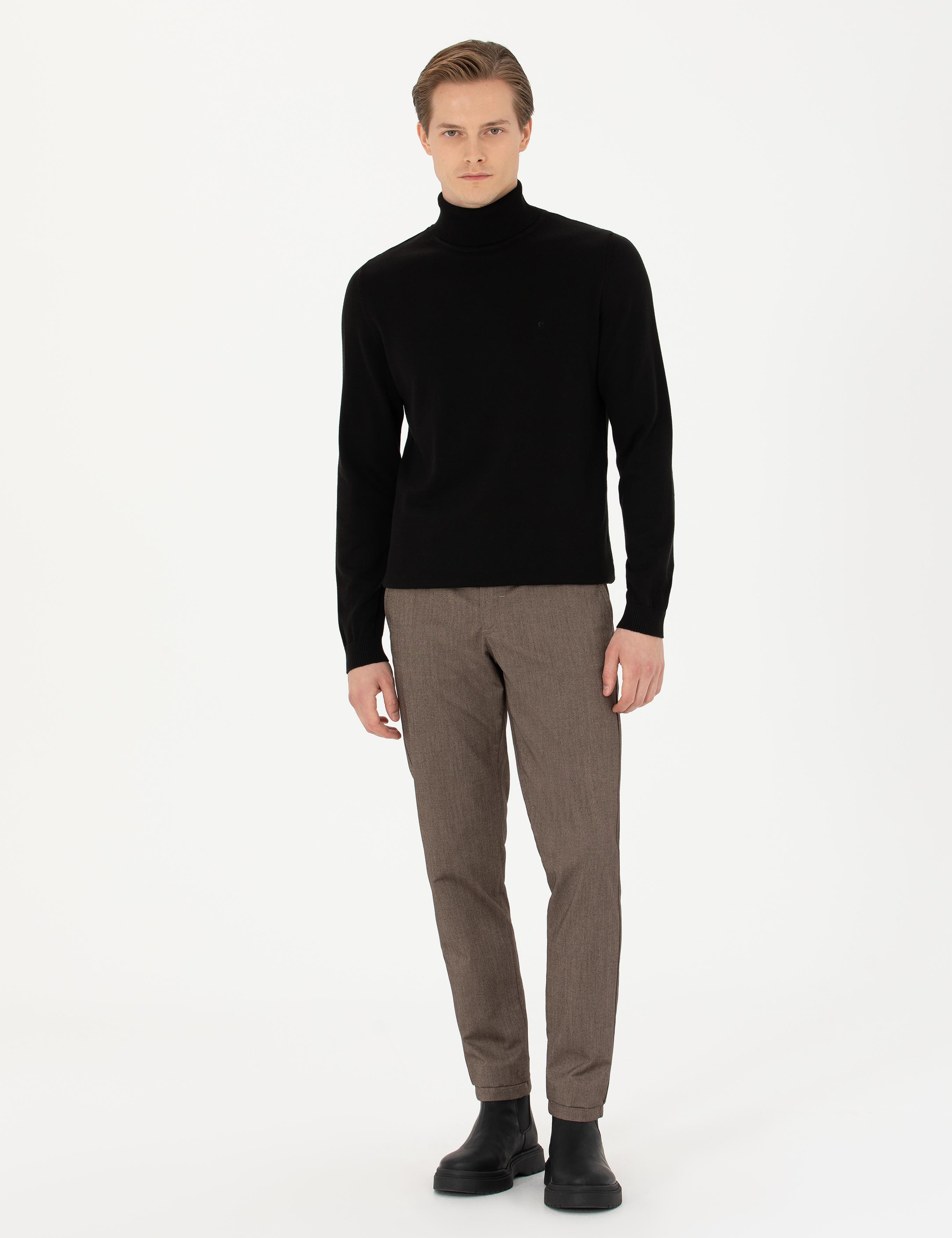 Siyah Slim Fit Pamuk Karışımlı Balıkçı Yaka Basic Triko Kazak - 50270164014