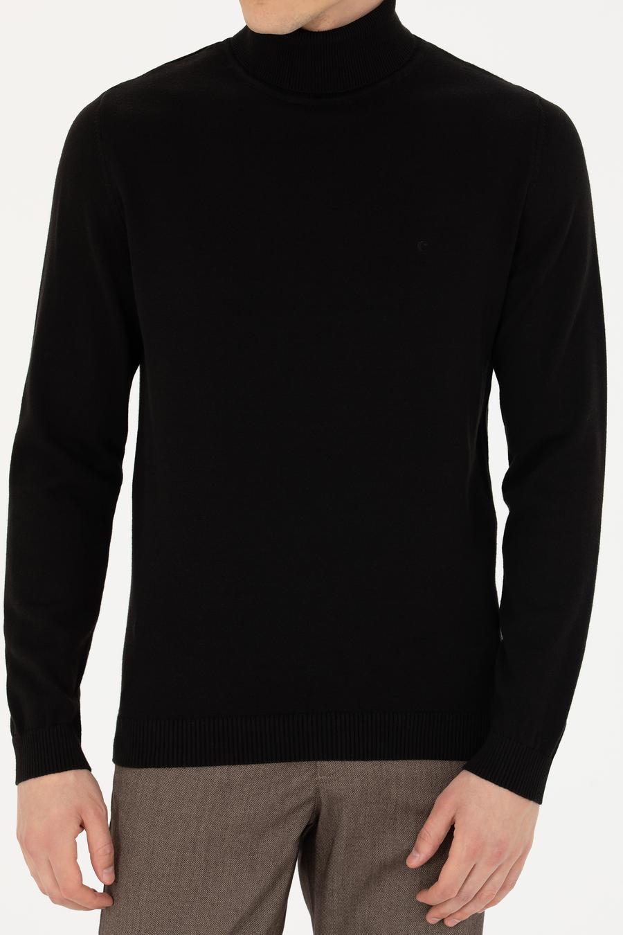 Siyah Slim Fit Pamuk Karışımlı Balıkçı Yaka Basic Triko Kazak - 50270164014