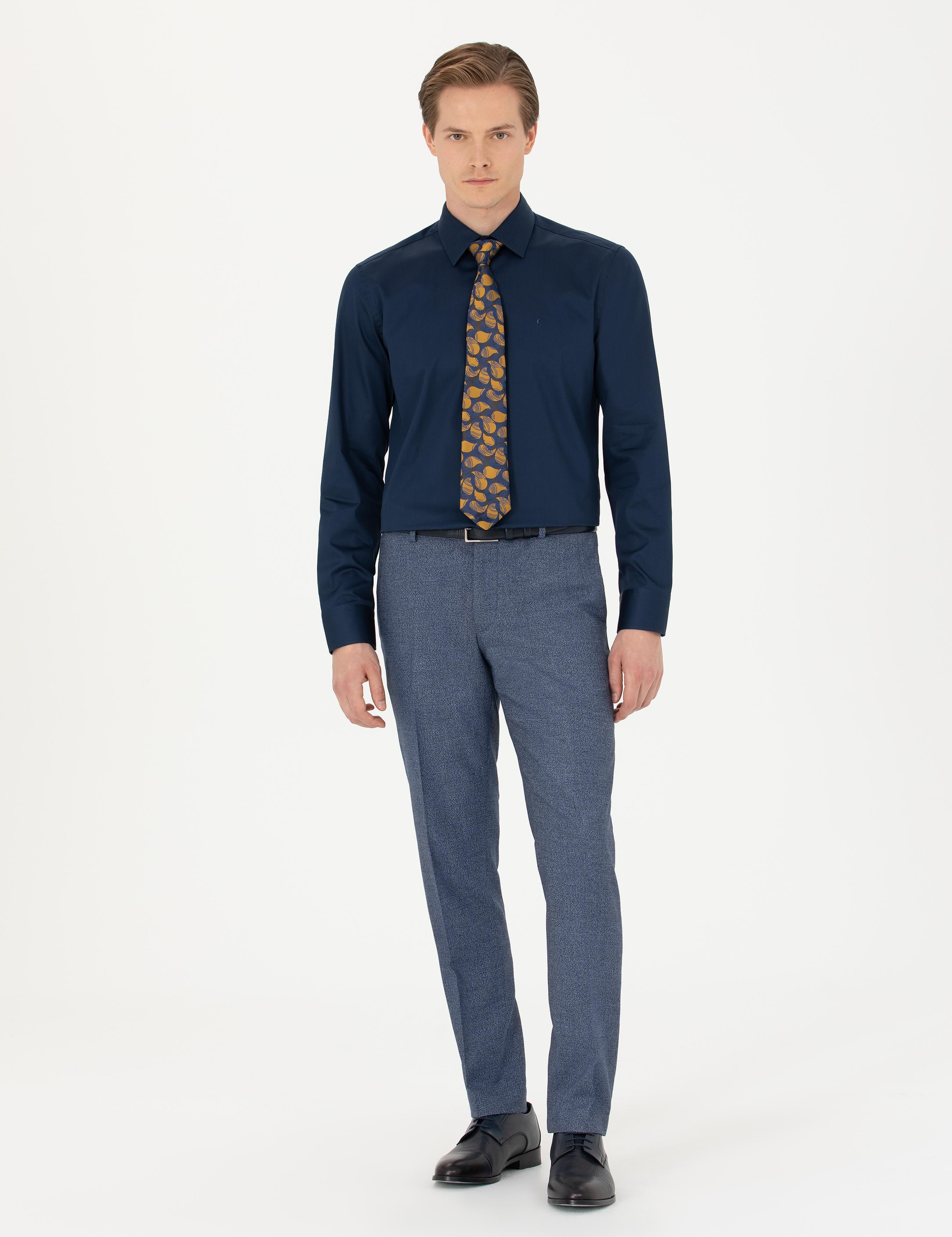 Lacivert Slim Fit Uzun Kollu Basic Gömlek - 50270154057