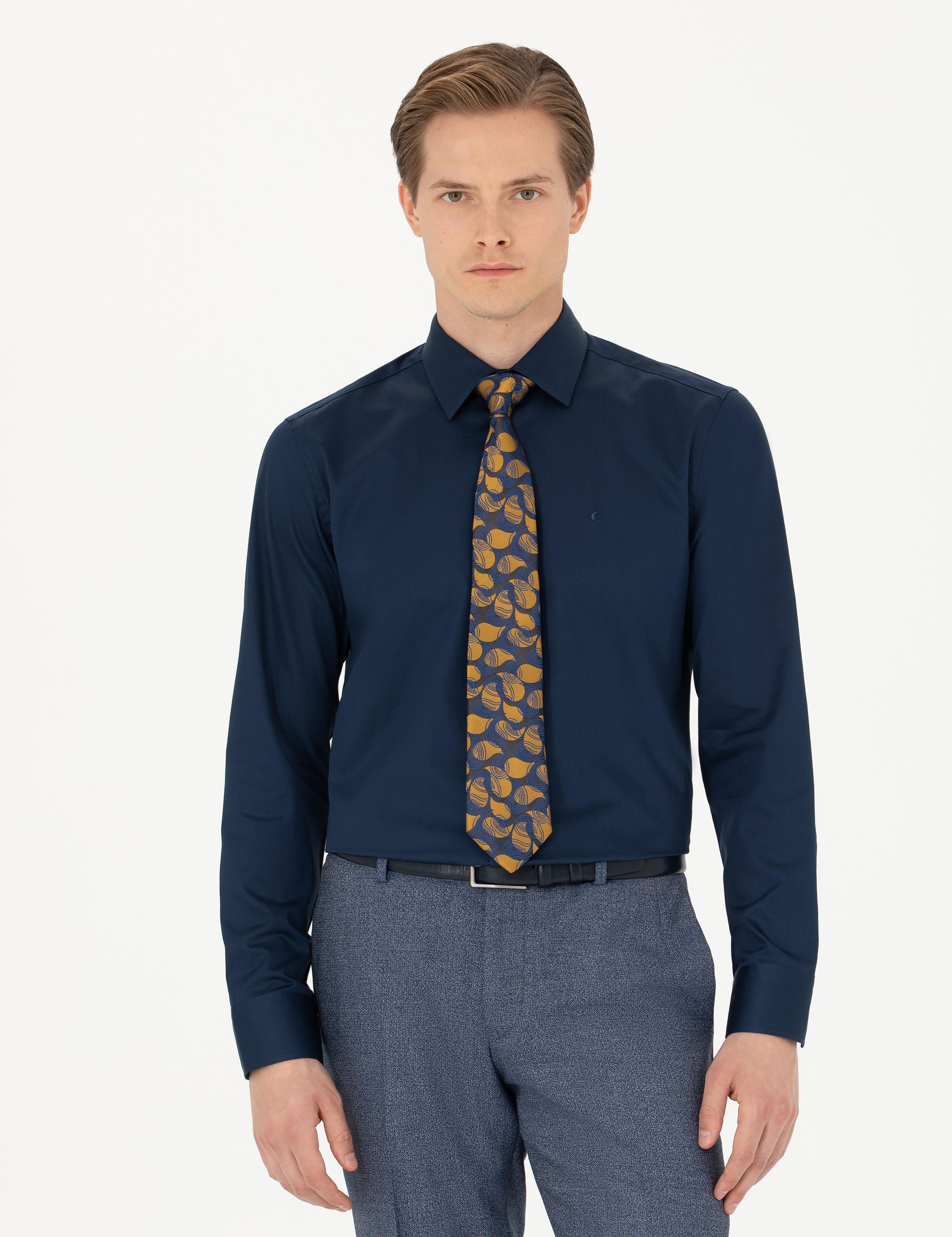Lacivert Slim Fit Uzun Kollu Basic Gömlek - 50270154057