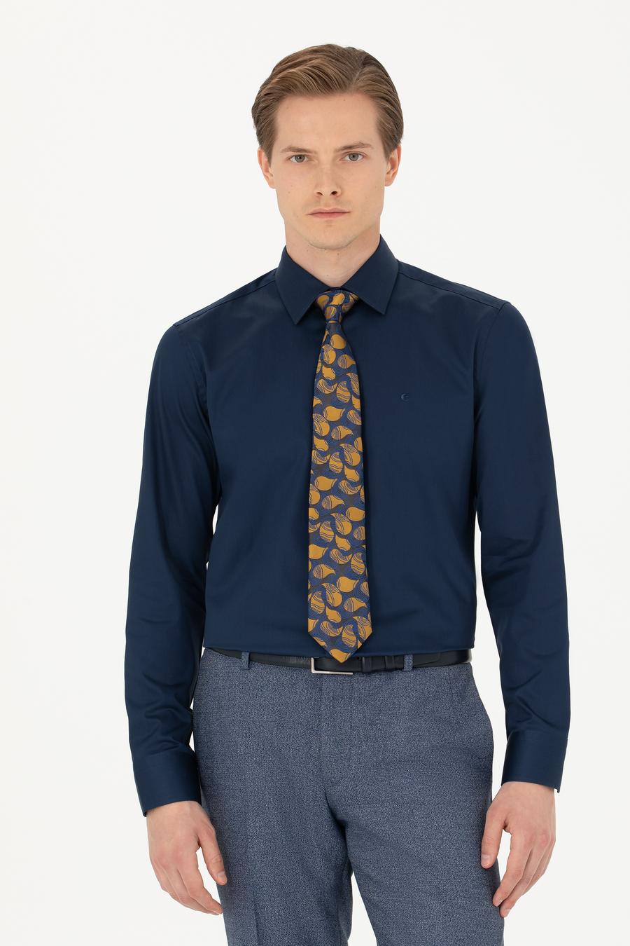 Lacivert Slim Fit Uzun Kollu Basic Gömlek - 50270154057