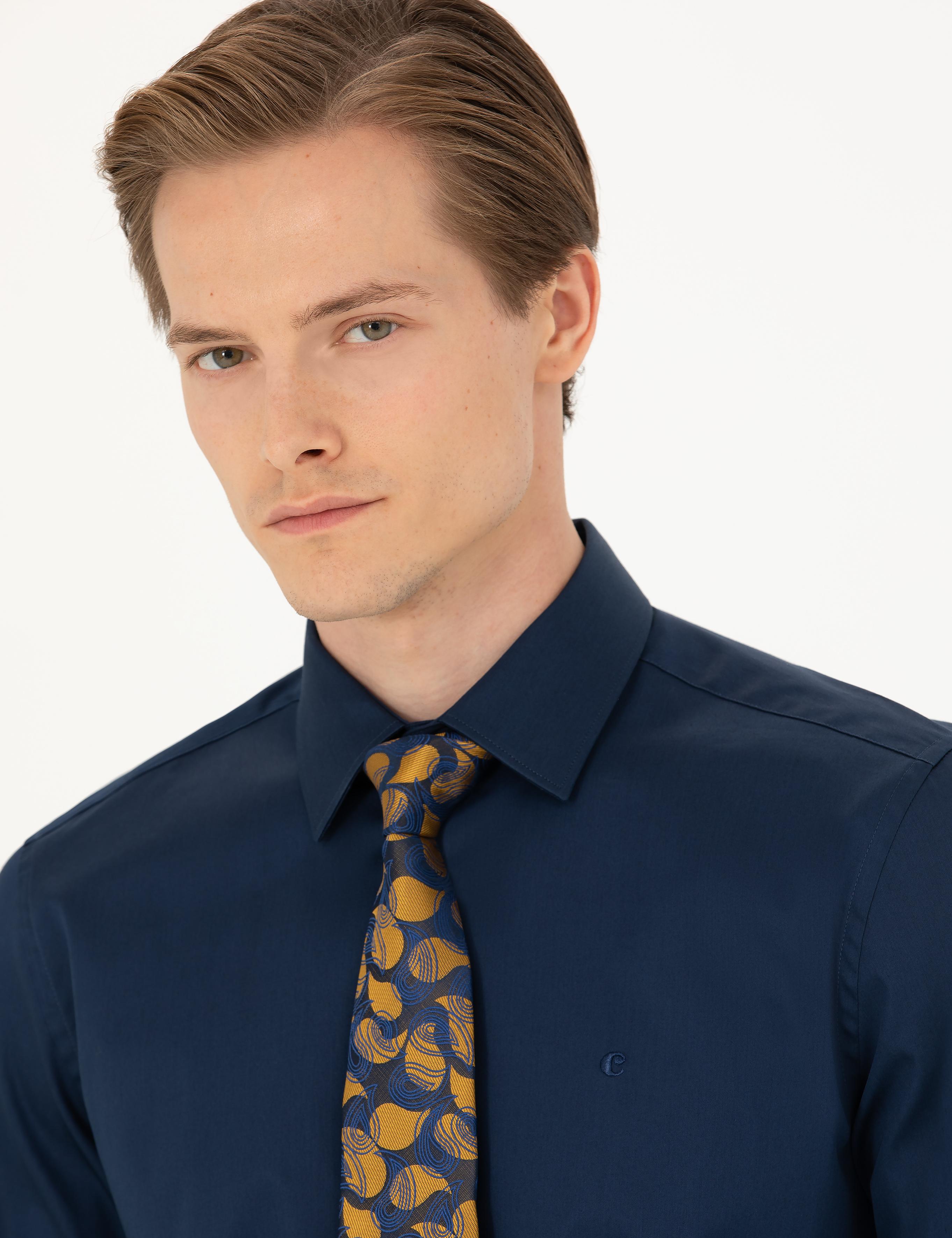 Lacivert Slim Fit Uzun Kollu Basic Gömlek - 50270154057