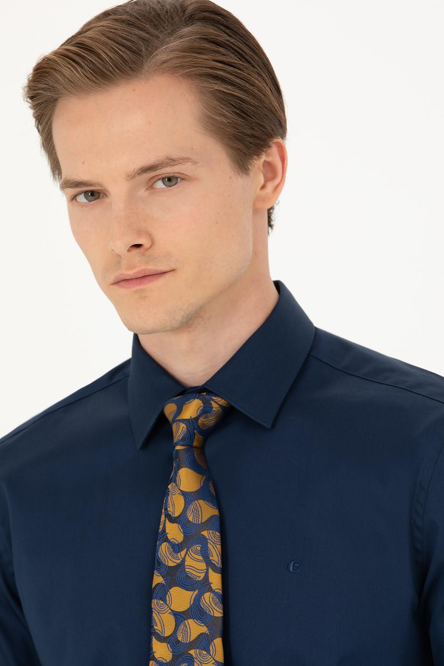 Lacivert Slim Fit Uzun Kollu Basic Gömlek - 50270154057