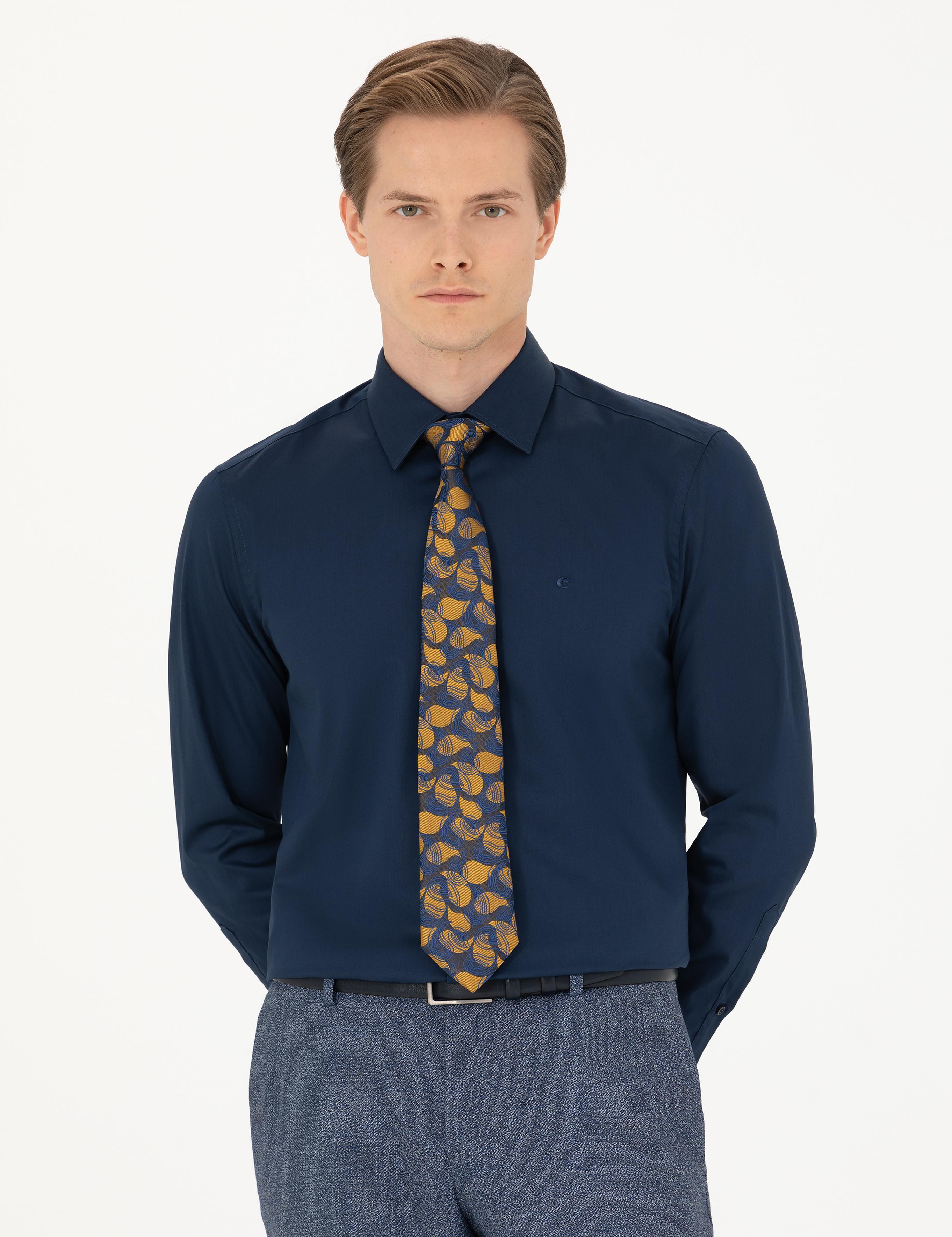 Lacivert Slim Fit Uzun Kollu Basic Gömlek - 50270154057