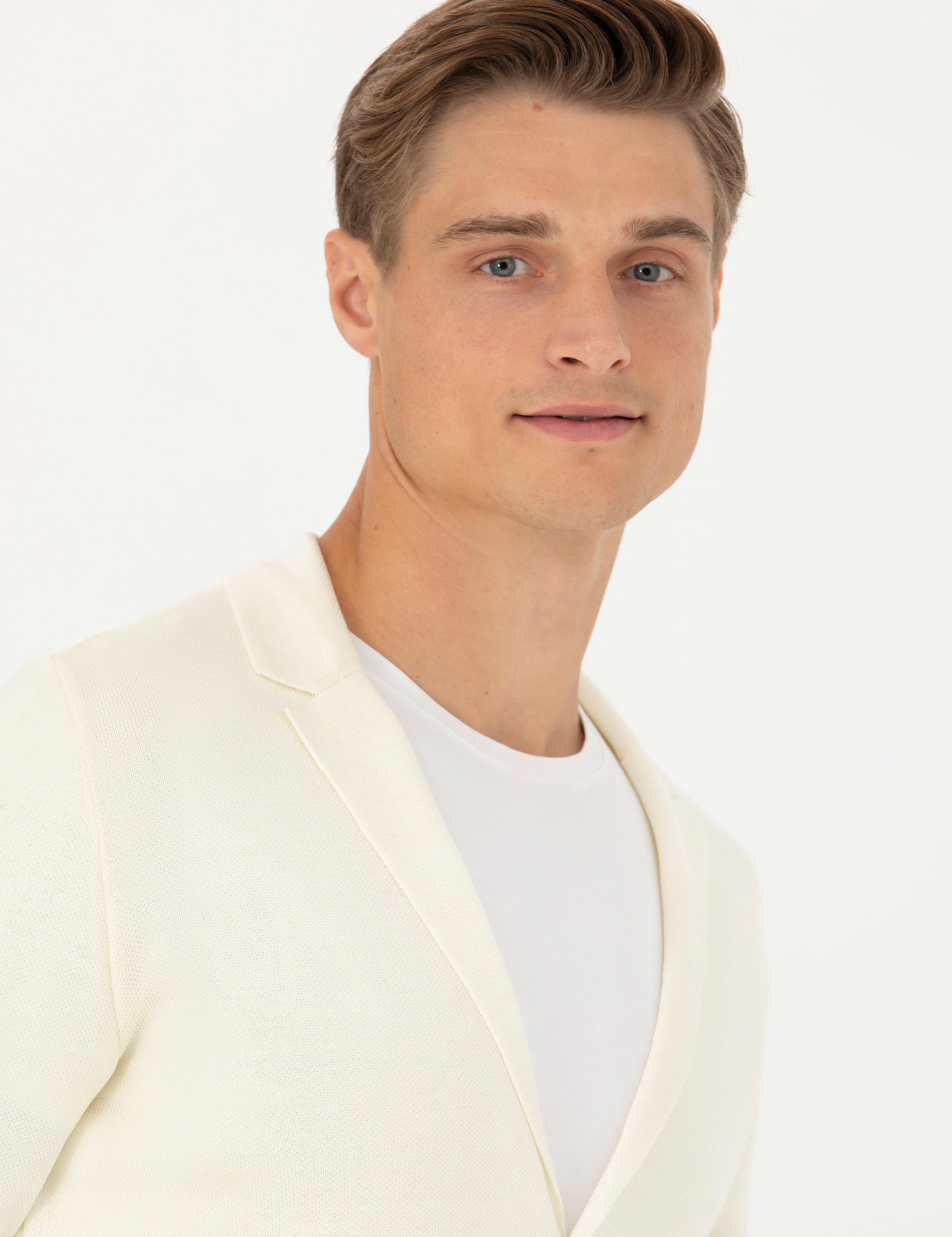Beyaz Slim Fit Yün Karışımlı DüğmeliTriko Hırka - 50277418033