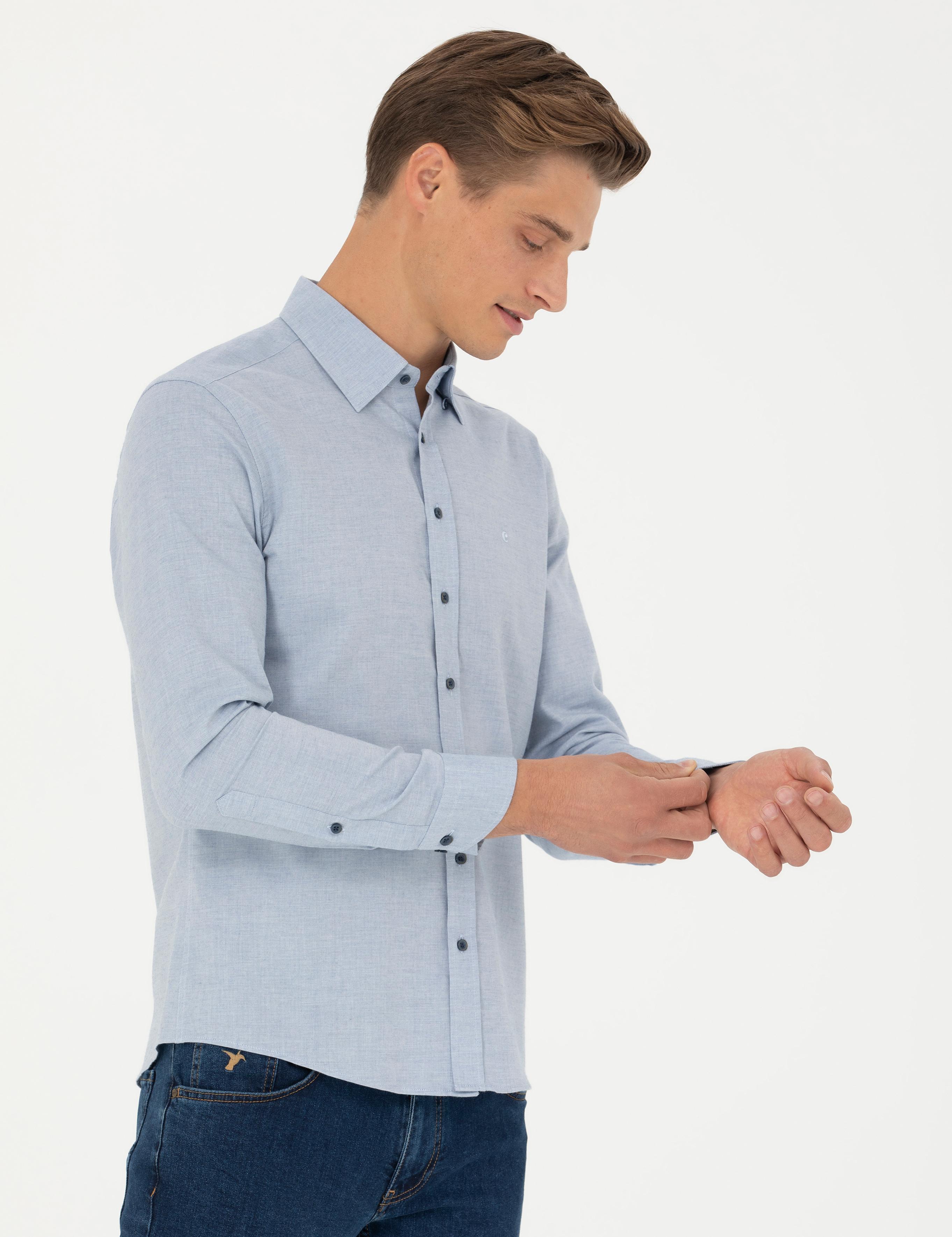 Açık Mavi Slim Fit Uzun Kollu Klasik Gömlek - 50273661266