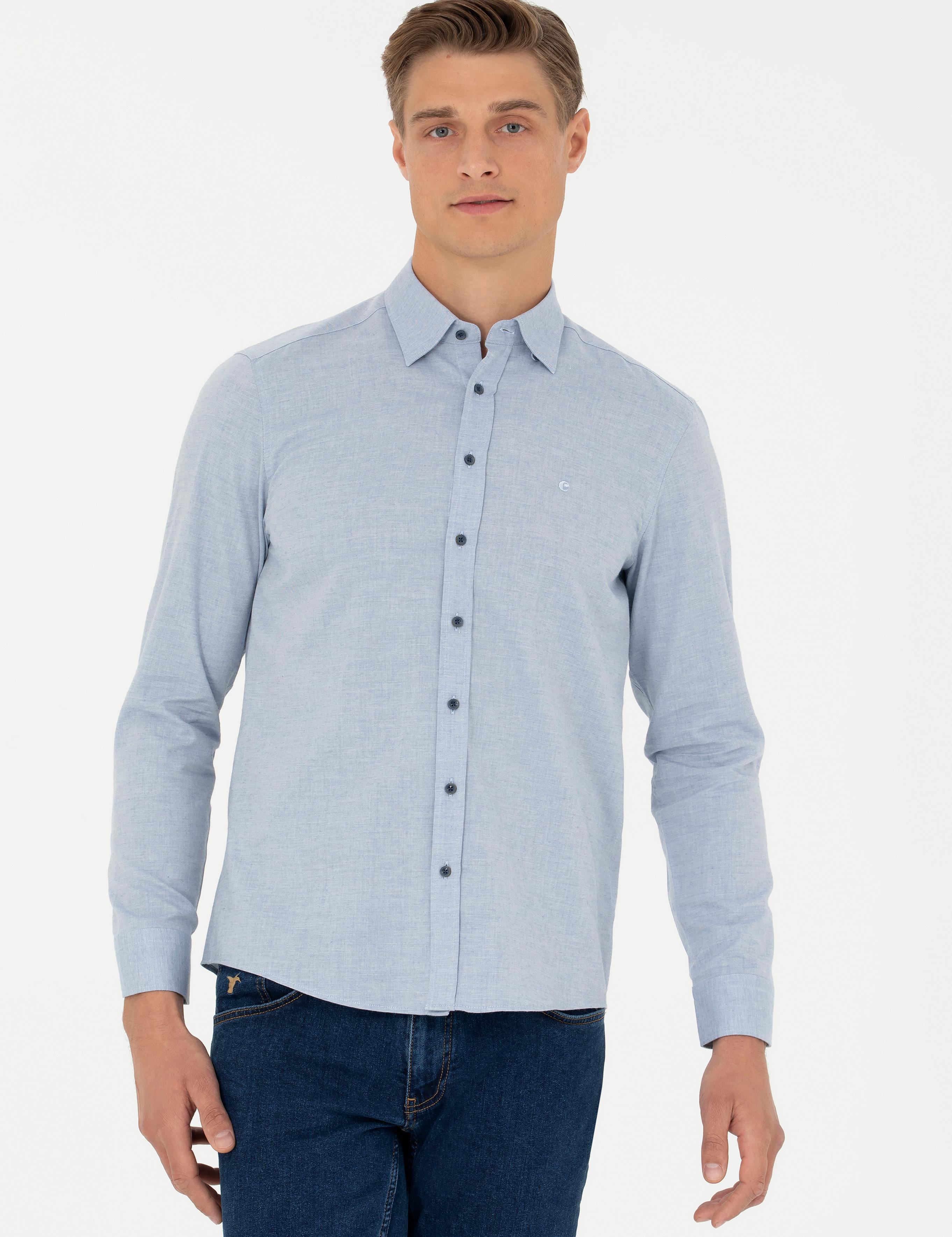 Açık Mavi Slim Fit Uzun Kollu Klasik Gömlek - 50273661266