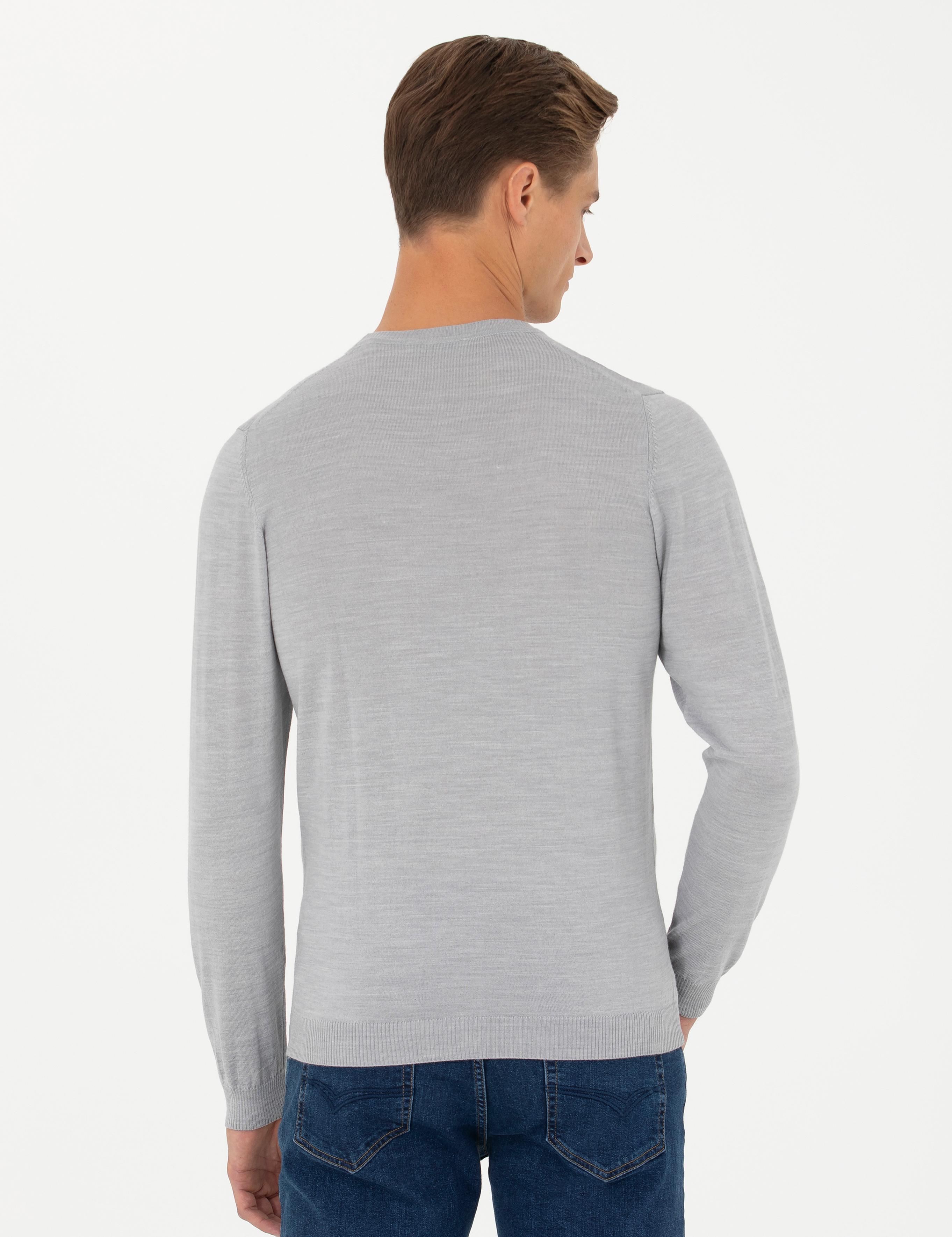 Açık Gri Slim Fit Bisiklet Yaka Triko Kazak - 50270174001