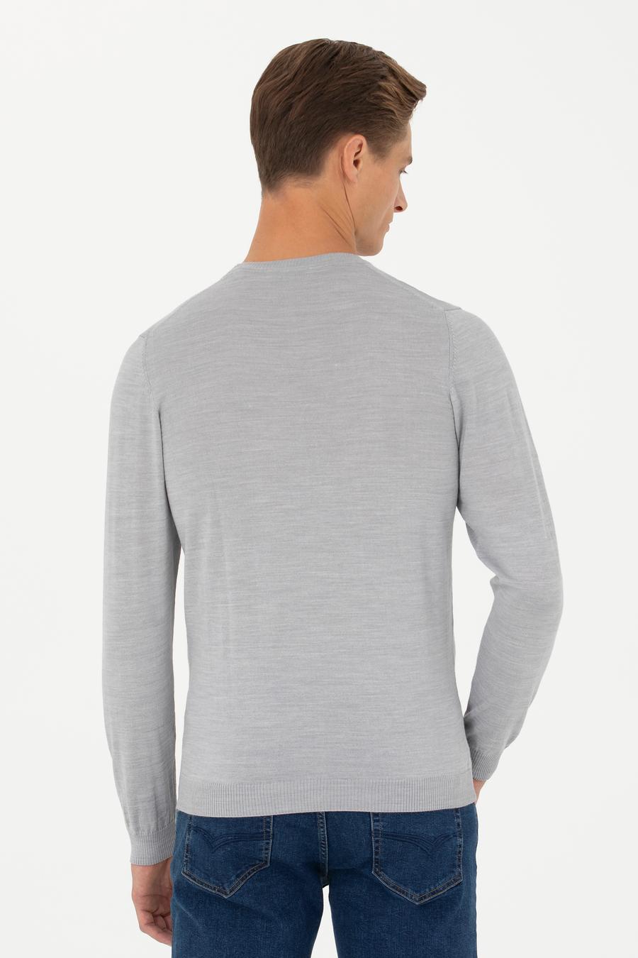 Açık Gri Slim Fit Bisiklet Yaka Triko Kazak - 50270174001