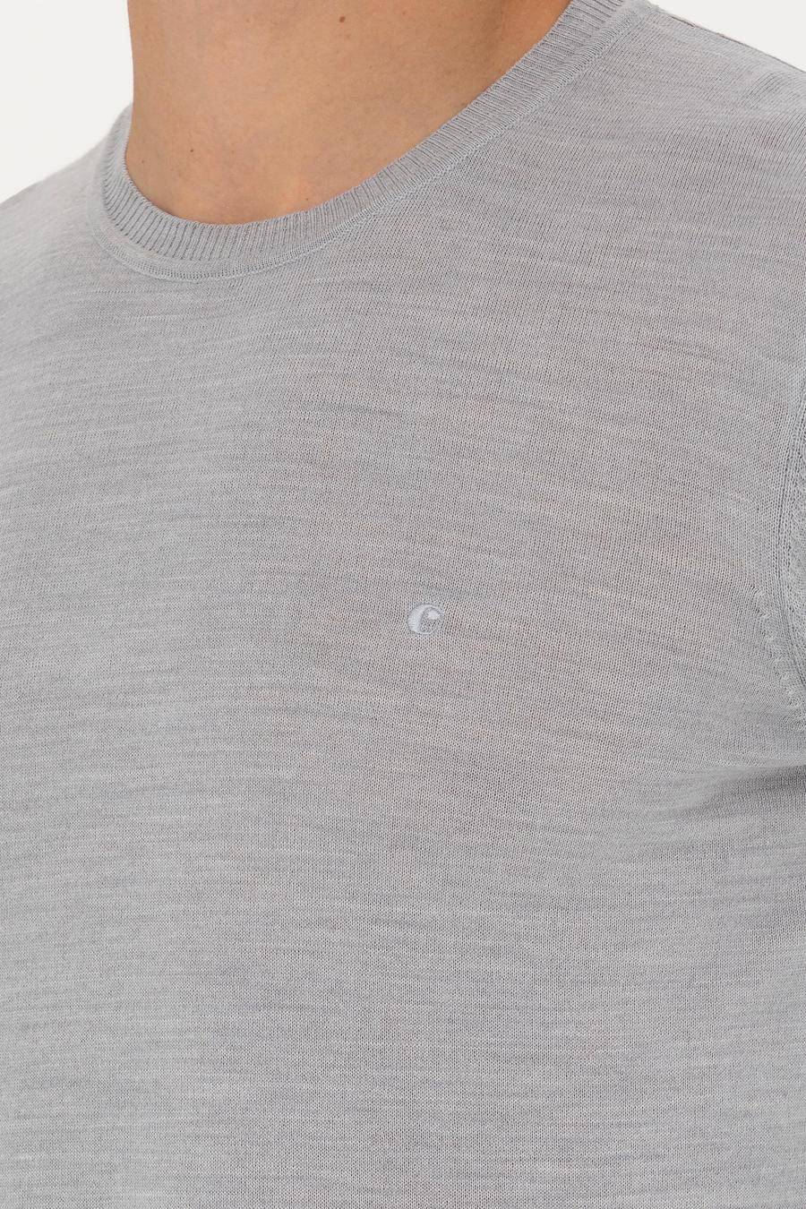 Açık Gri Slim Fit Bisiklet Yaka Triko Kazak - 50270174001