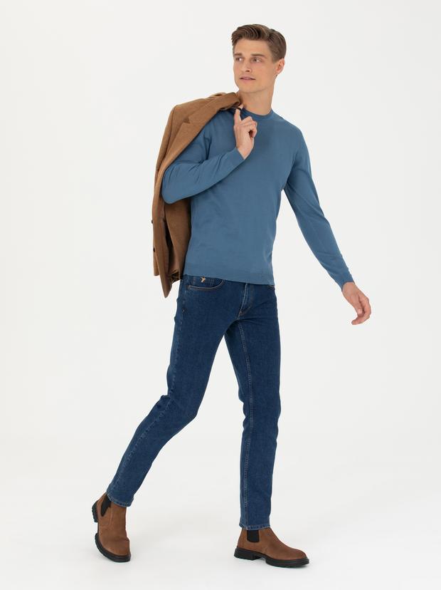 Mavi Slim Fit Bisiklet Yaka Triko Kazak