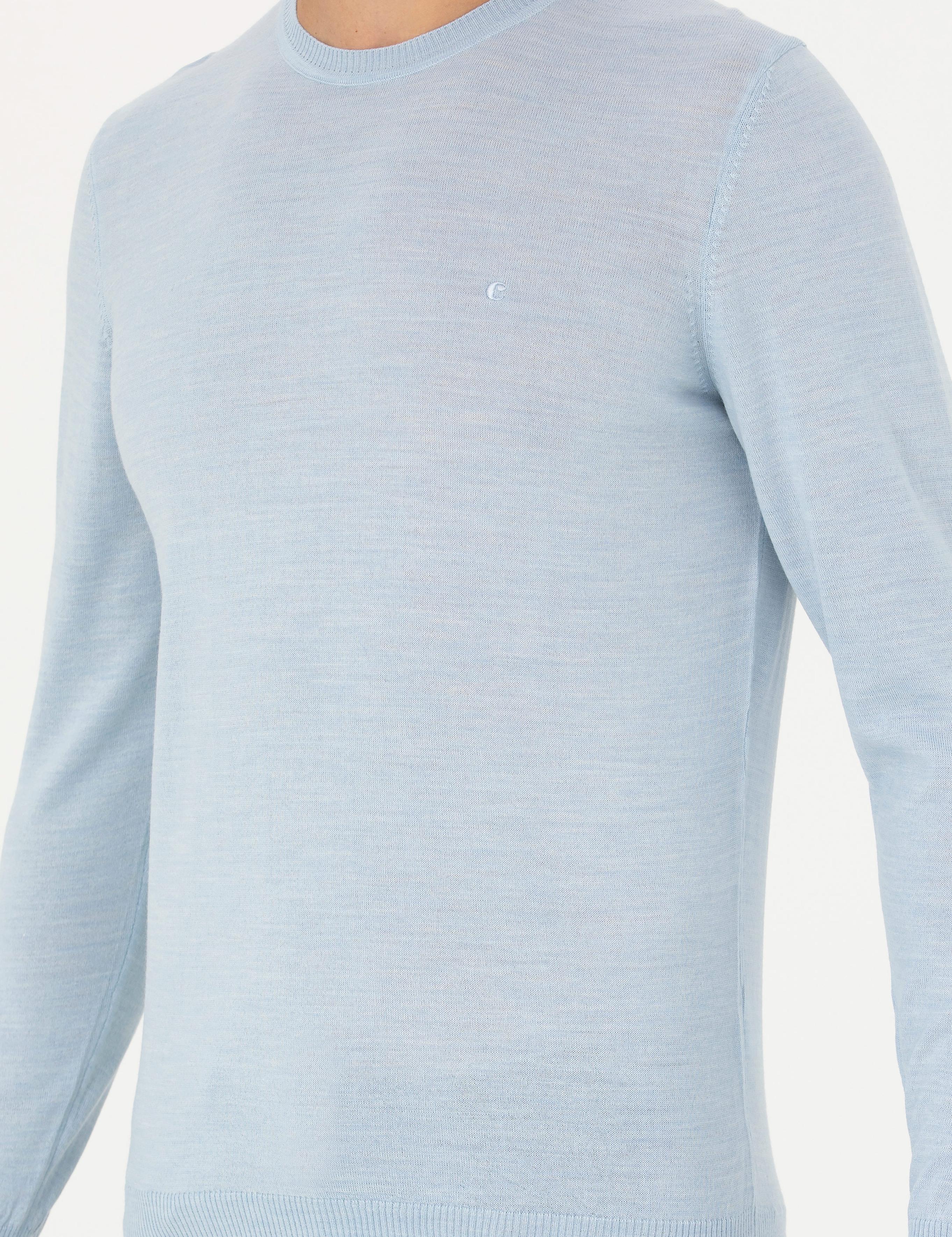 Açık Mavi Slim Fit Bisiklet Yaka Triko Kazak - 50270174223