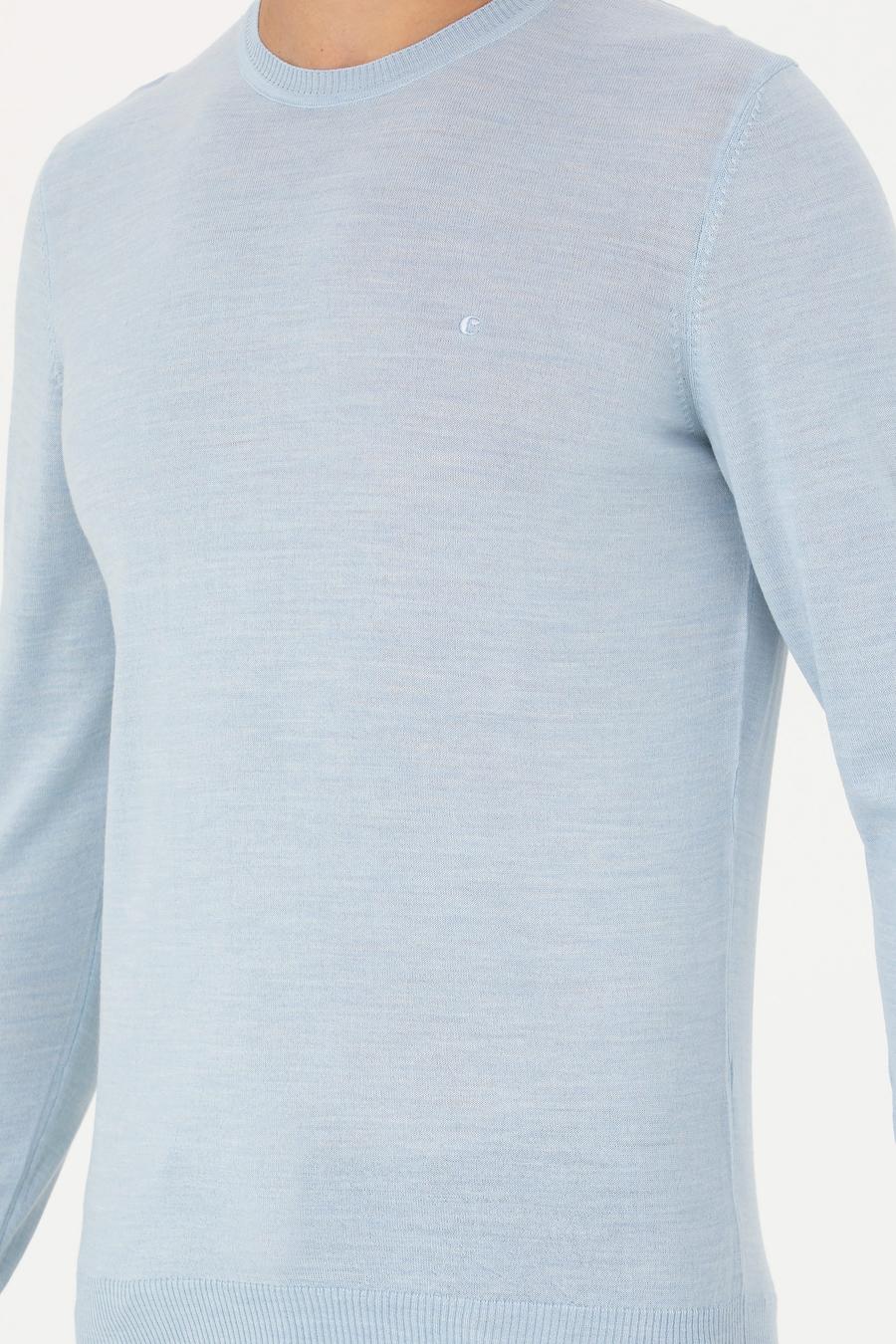 Açık Mavi Slim Fit Bisiklet Yaka Triko Kazak - 50270174223