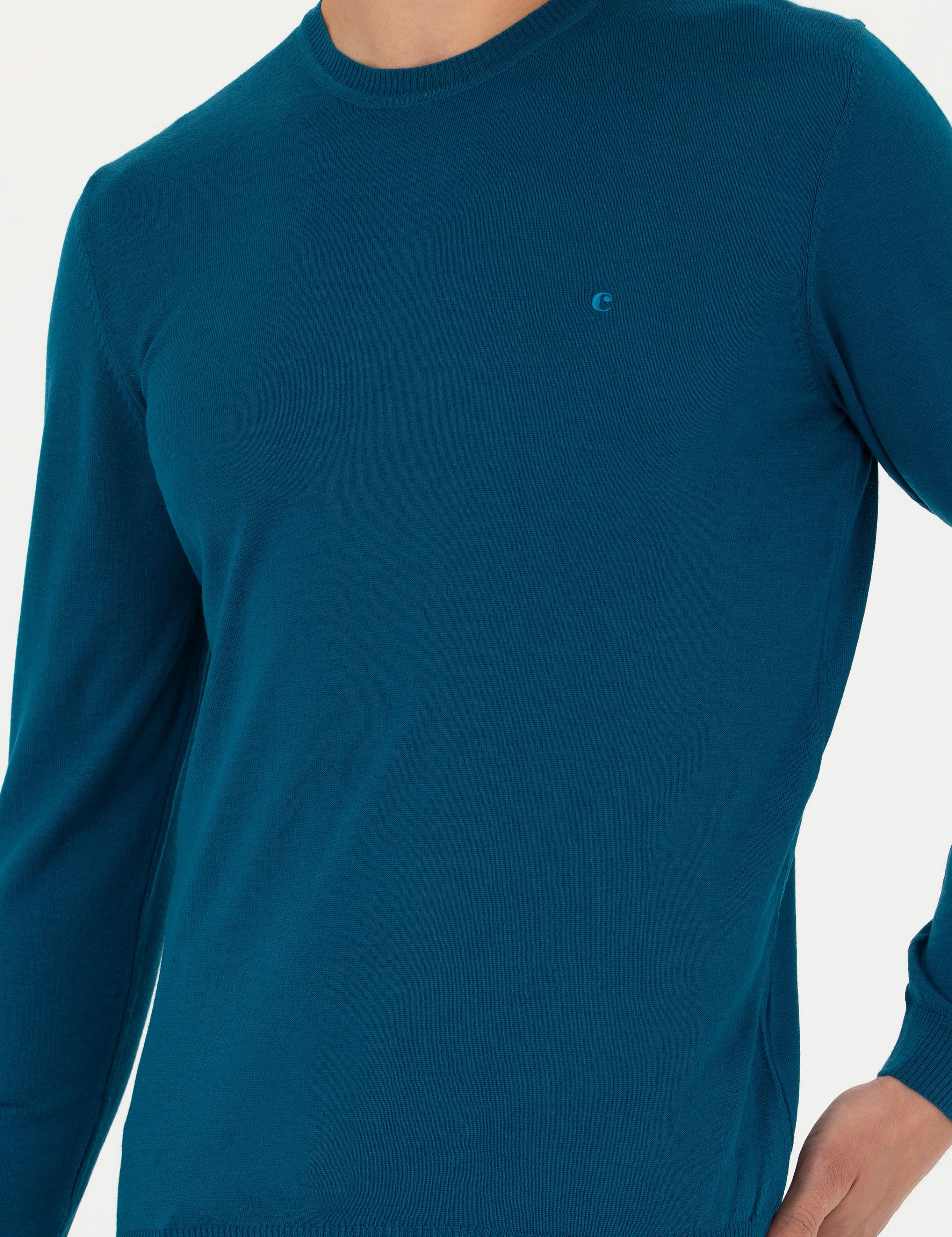 Petrol Slim Fit Bisiklet Yaka Triko Kazak - 50270174243