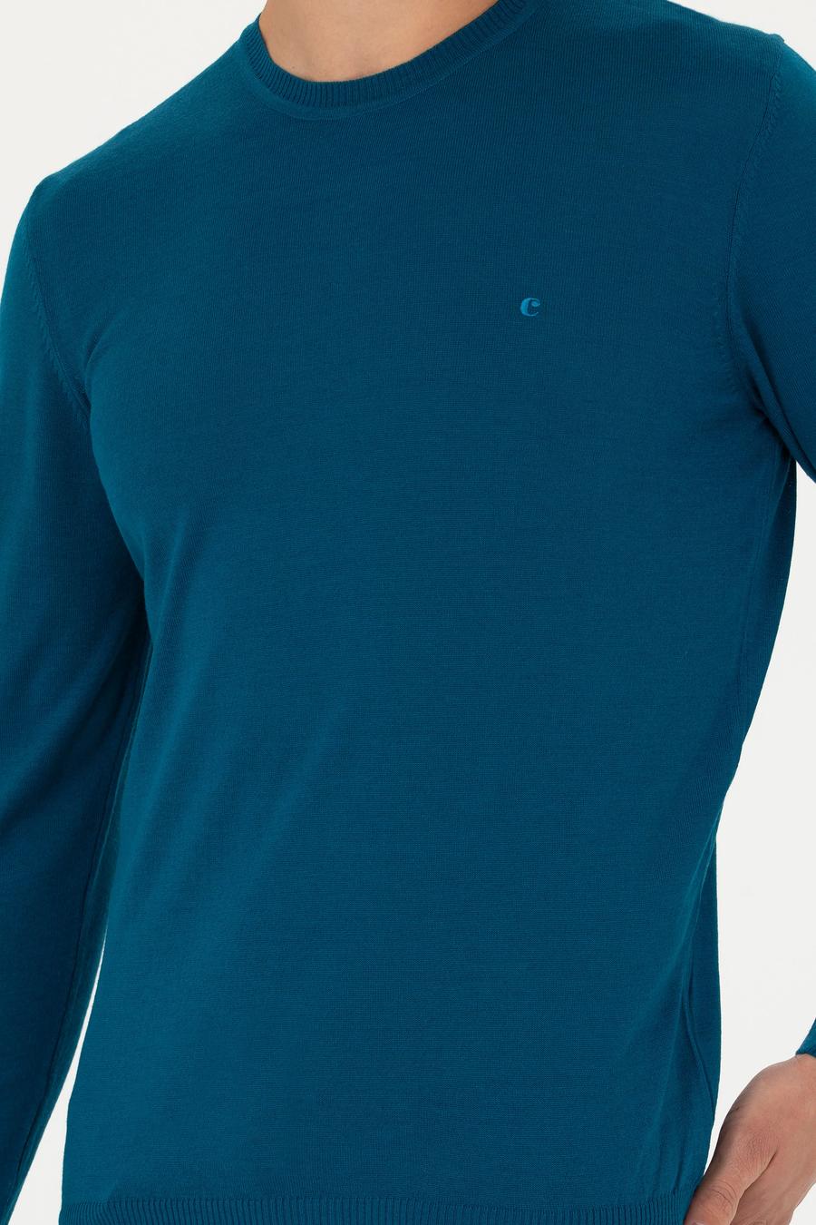 Petrol Slim Fit Bisiklet Yaka Triko Kazak - 50270174243