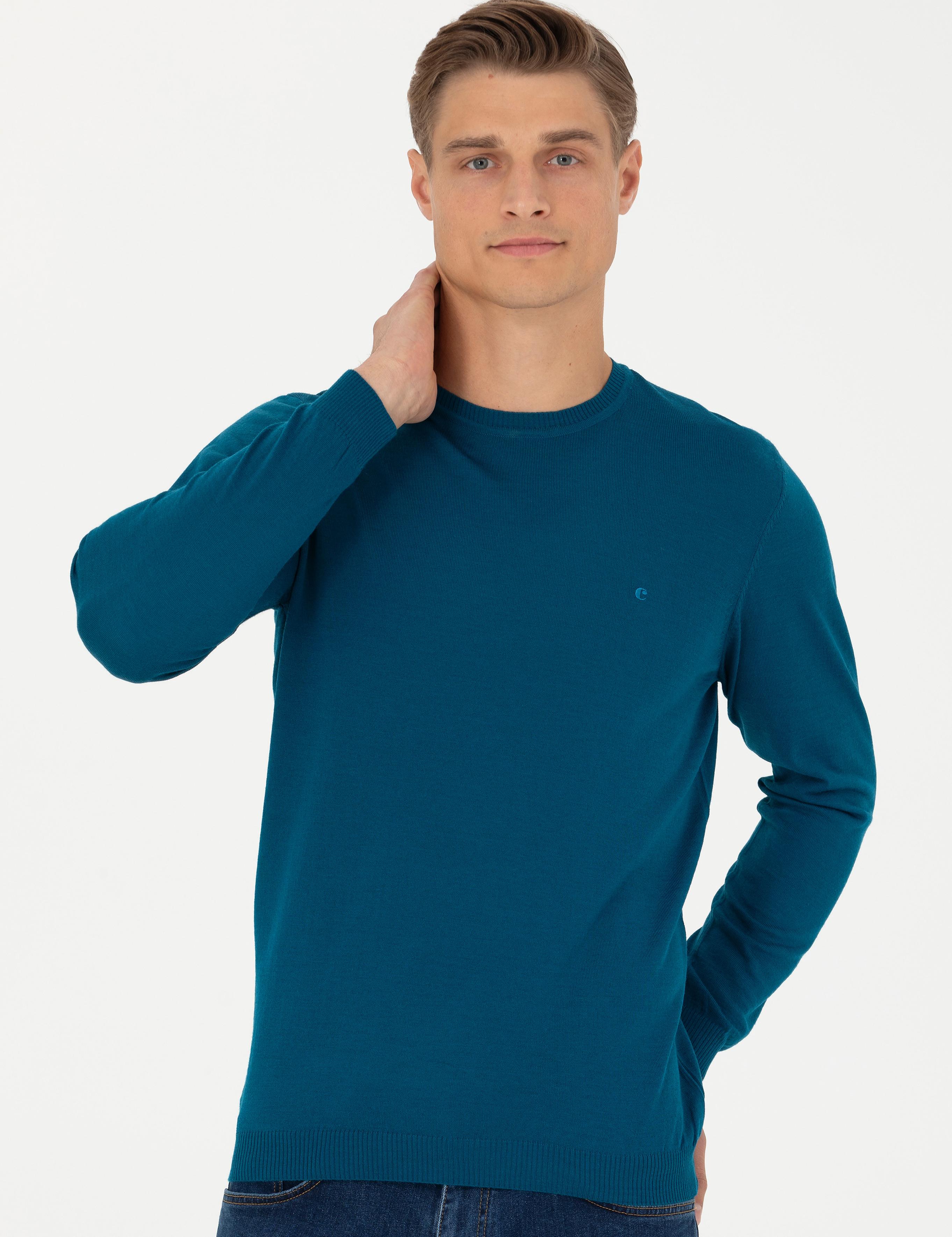 Petrol Slim Fit Bisiklet Yaka Triko Kazak - 50270174243