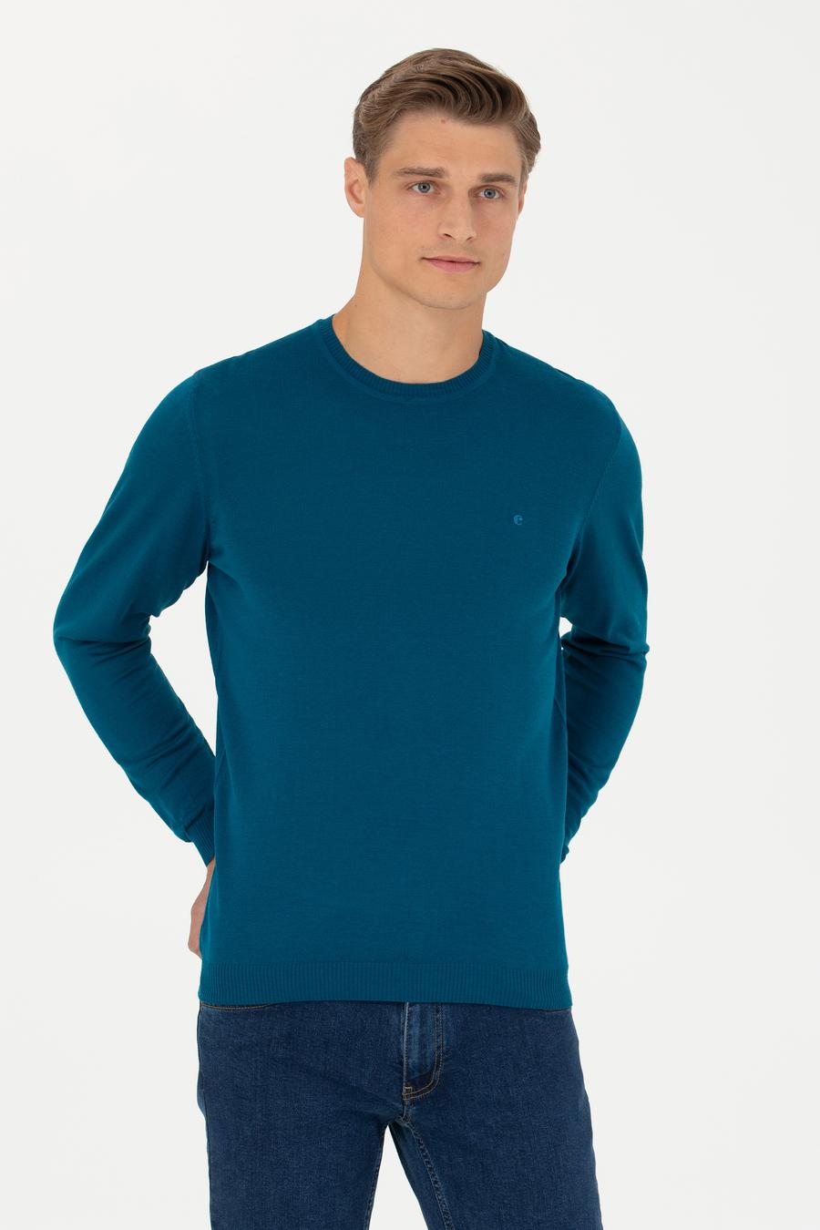 Petrol Slim Fit Bisiklet Yaka Triko Kazak - 50270174243
