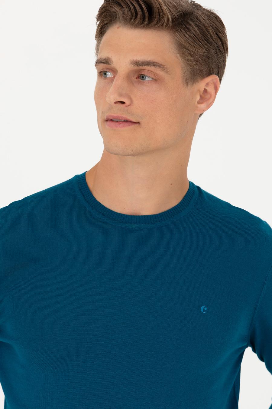 Petrol Slim Fit Bisiklet Yaka Triko Kazak - 50270174243