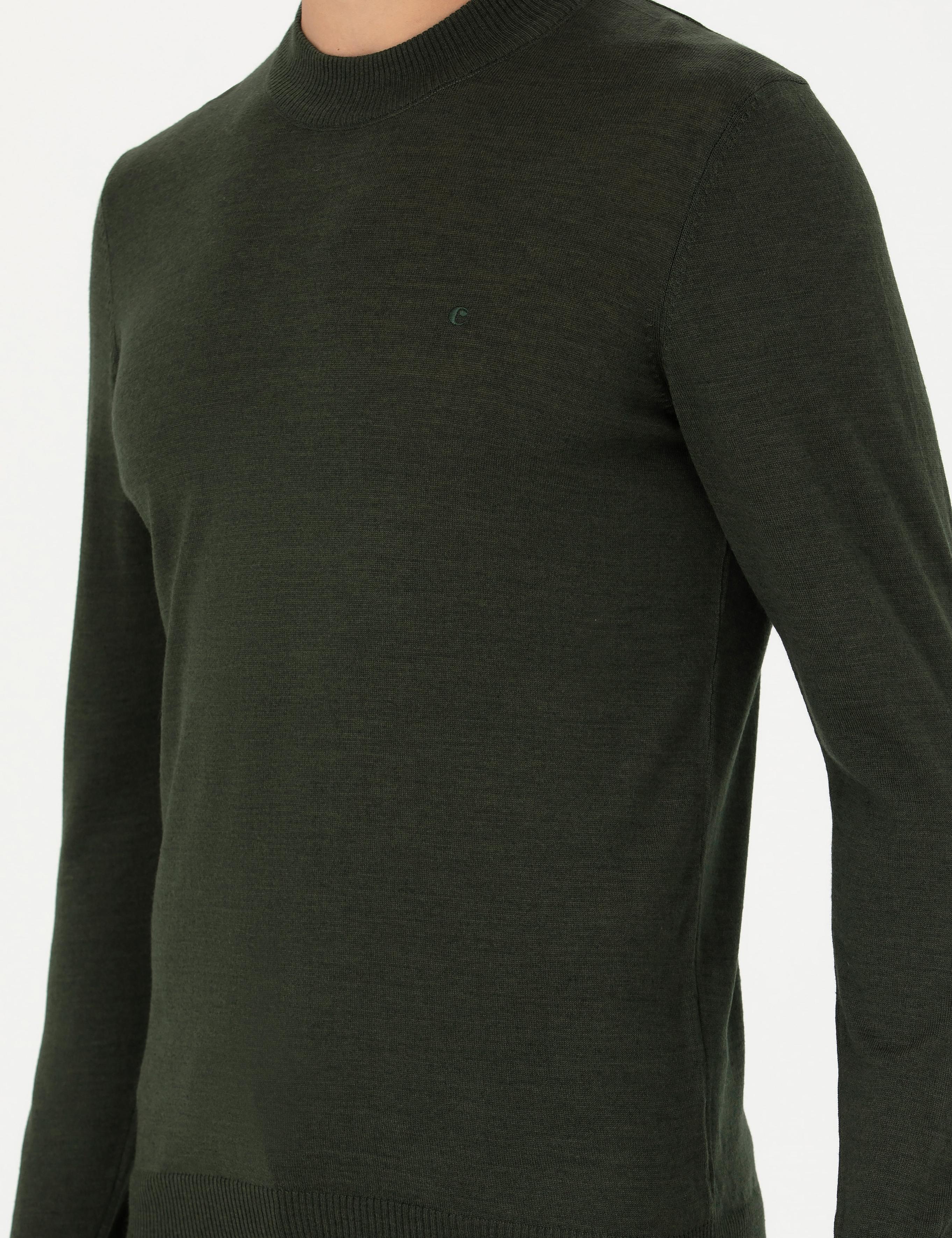 Haki Slim Fit Çeyrek Balıkçı Yaka Triko Kazak - 50276521011