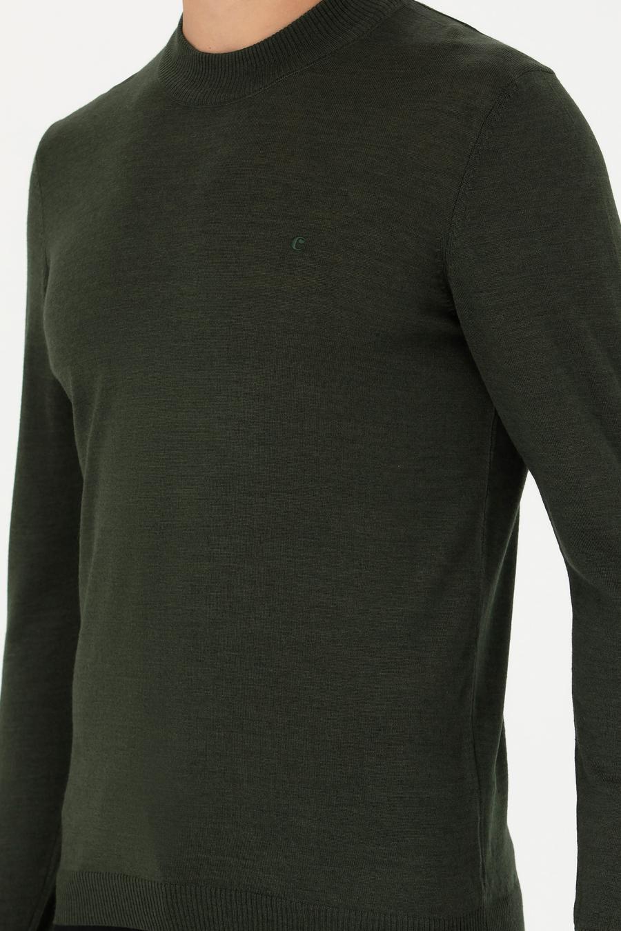 Haki Slim Fit Çeyrek Balıkçı Yaka Triko Kazak - 50276521011