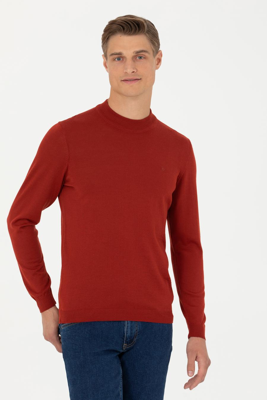 Kiremit Slim Fit Çeyrek Balıkçı Yaka Triko Kazak - 50276521021