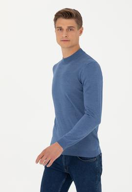 Koyu Mavi Slim Fit Çeyrek Balıkçı Yaka Triko Kazak