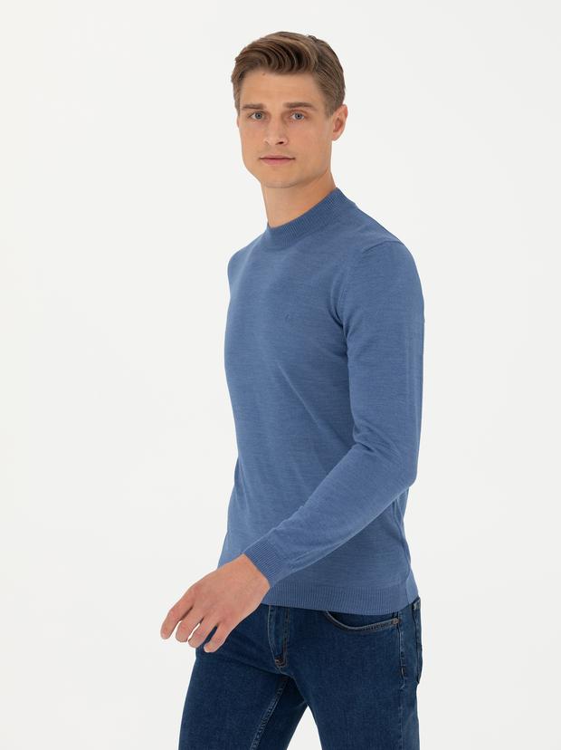 Koyu Mavi Slim Fit Çeyrek Balıkçı Yaka Triko Kazak