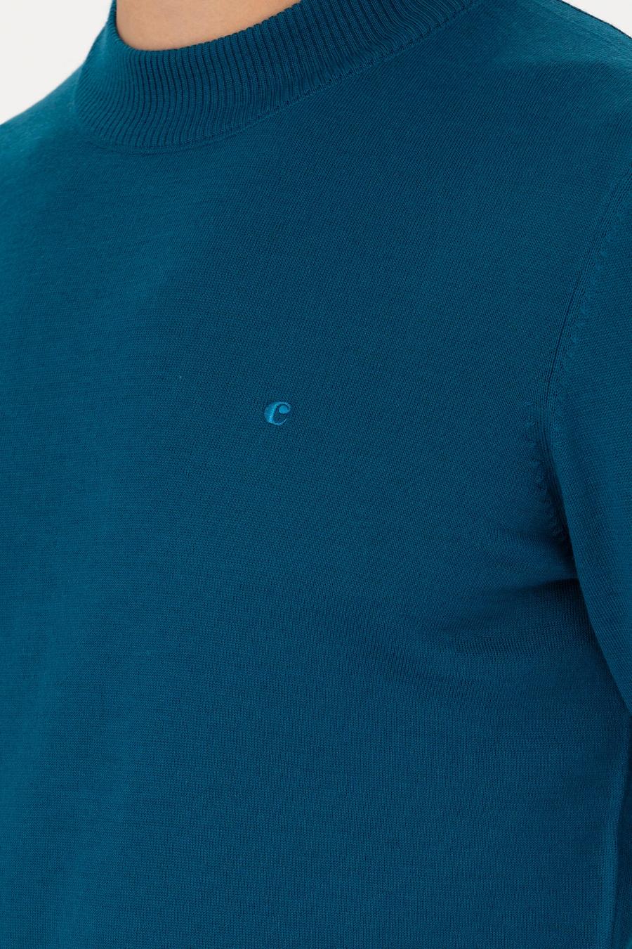 Petrol Slim Fit Çeyrek Balıkçı Yaka Triko Kazak - 50276521061
