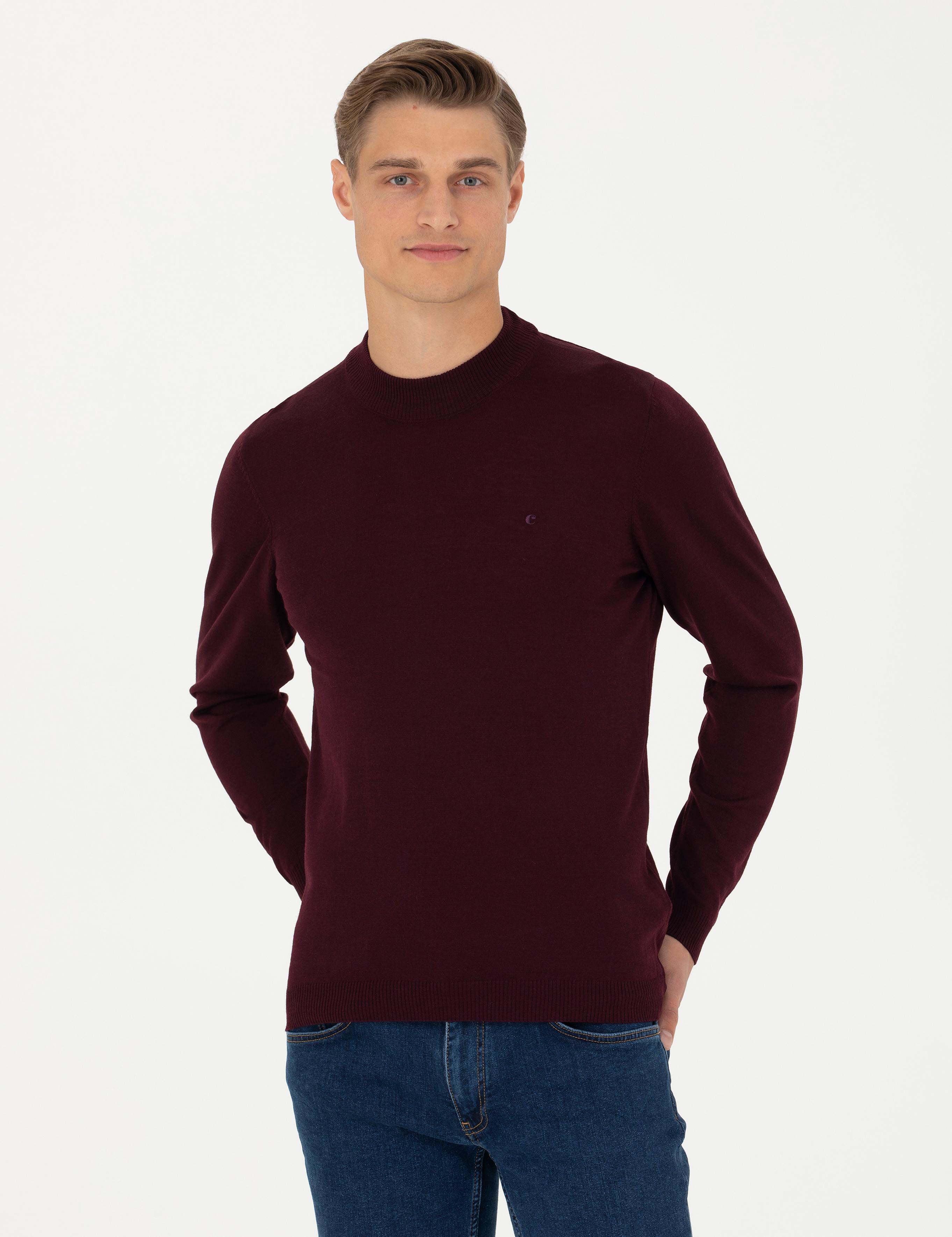 Koyu Bordo Slim Fit Çeyrek Balıkçı Yaka Triko Kazak - 50276521071