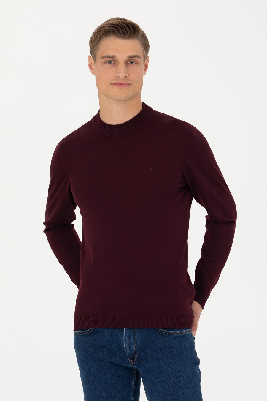 Koyu Bordo Slim Fit Çeyrek Balıkçı Yaka Triko Kazak - 50276521071