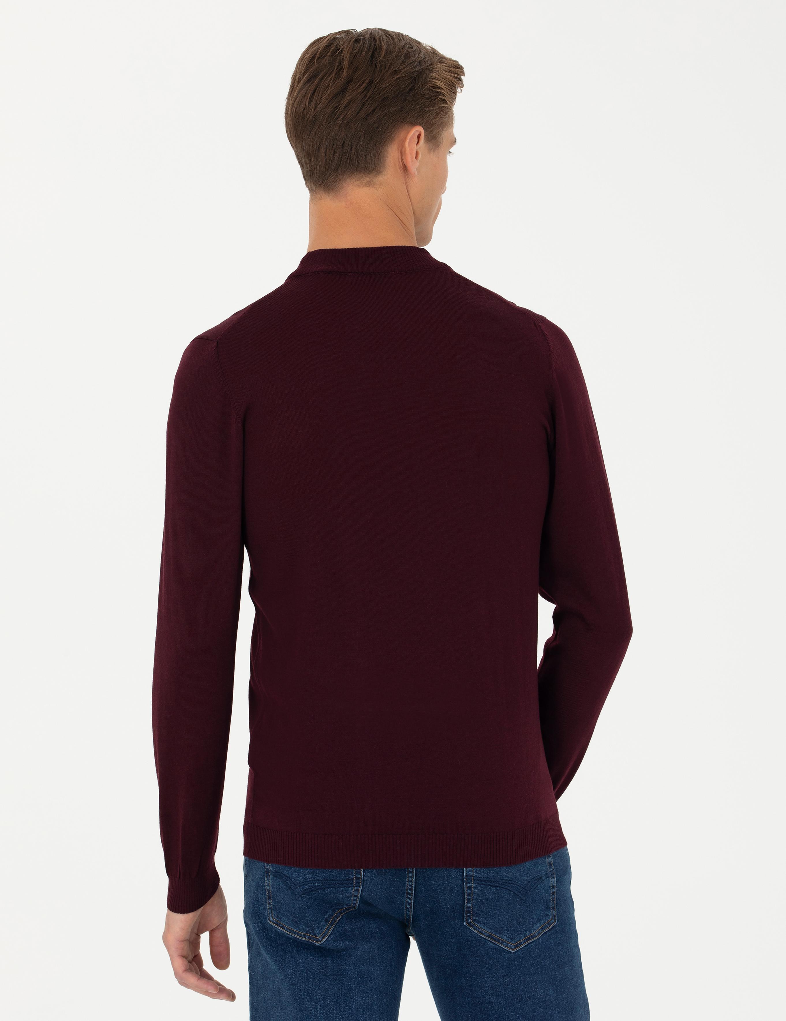 Koyu Bordo Slim Fit Çeyrek Balıkçı Yaka Triko Kazak - 50276521071