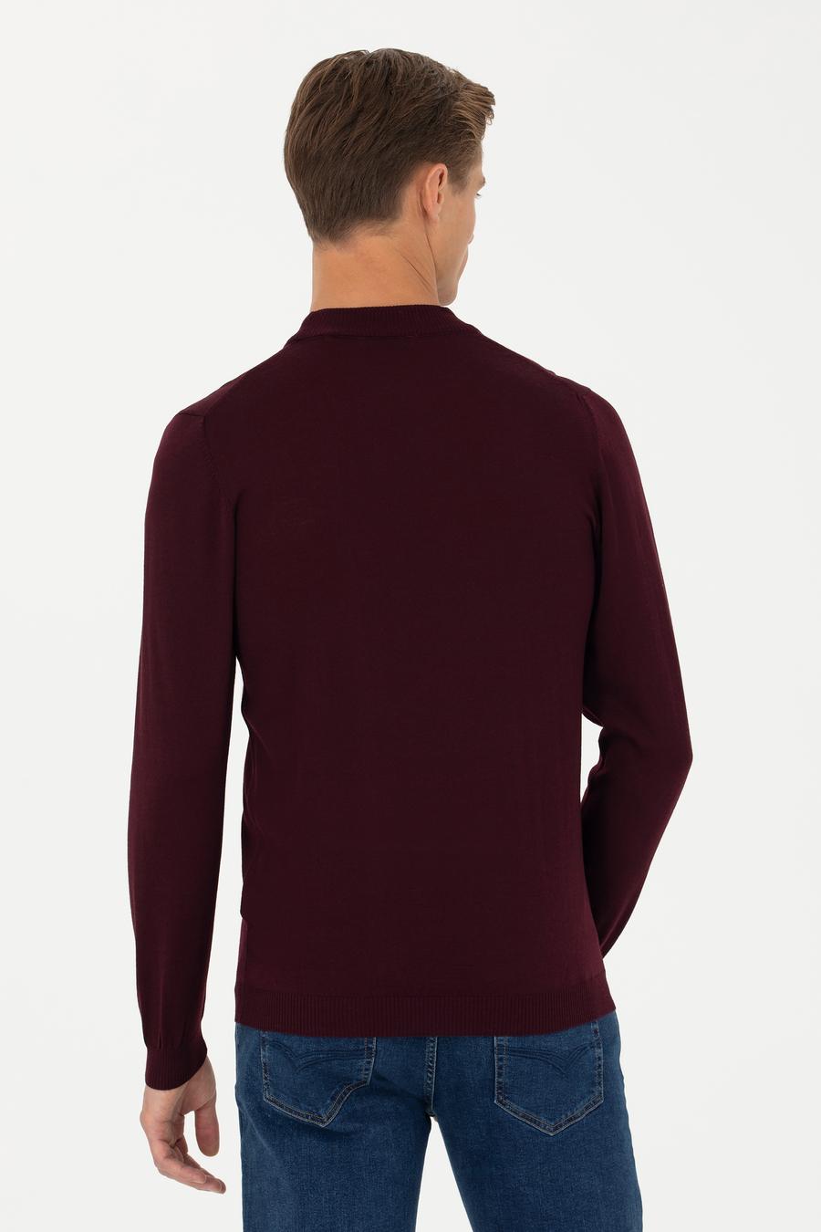 Koyu Bordo Slim Fit Çeyrek Balıkçı Yaka Triko Kazak - 50276521071