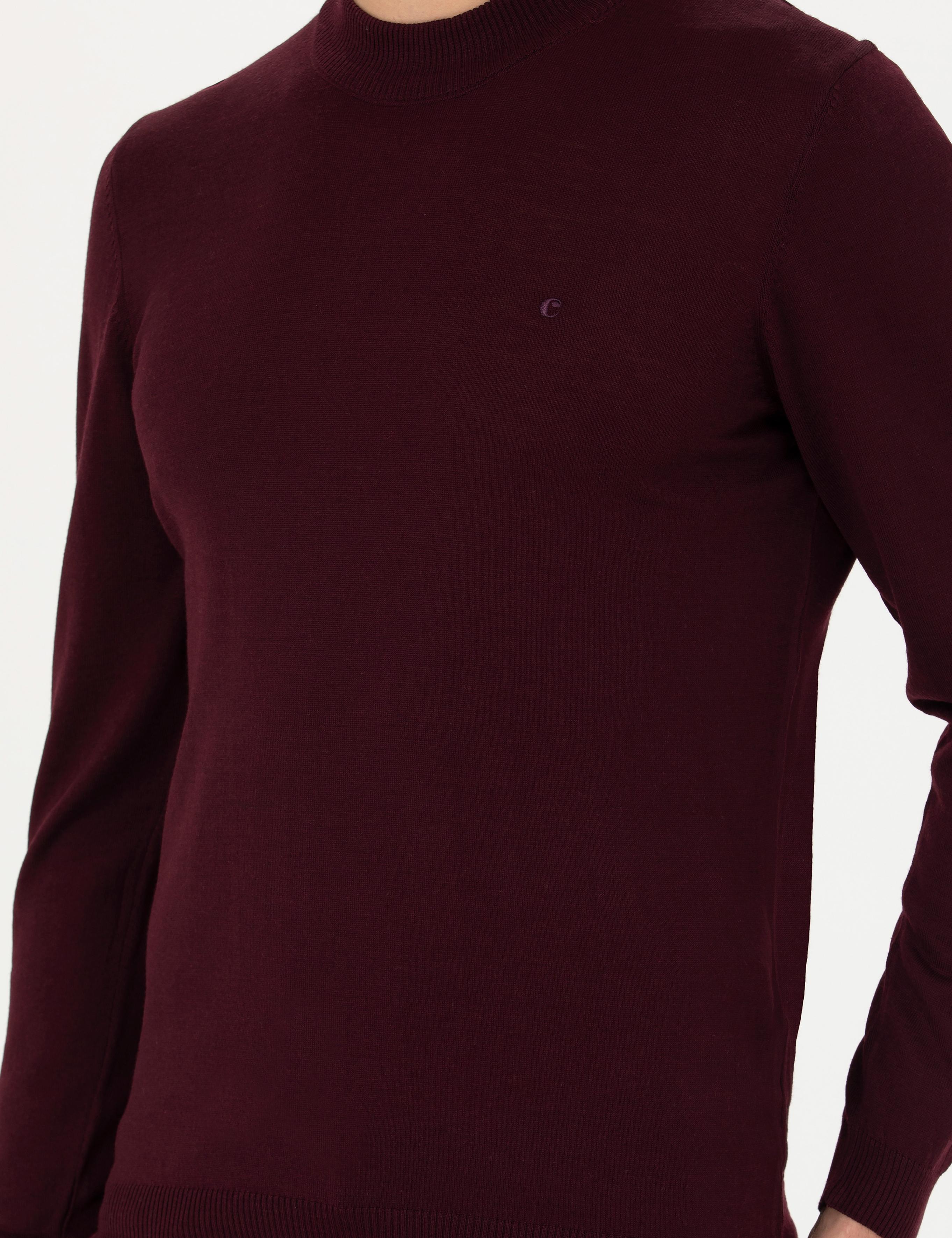 Koyu Bordo Slim Fit Çeyrek Balıkçı Yaka Triko Kazak - 50276521071