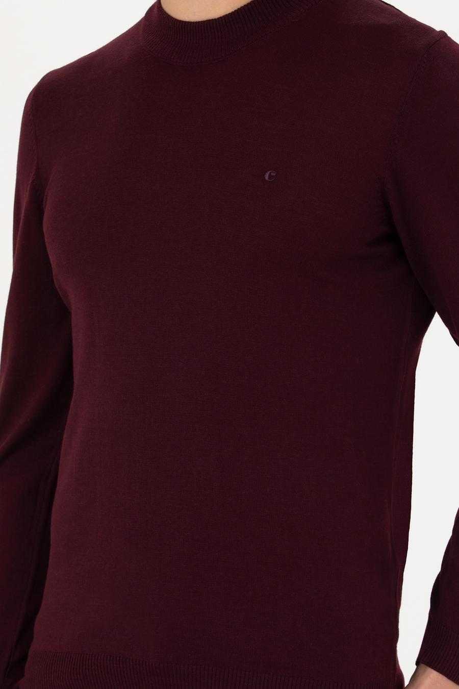 Koyu Bordo Slim Fit Çeyrek Balıkçı Yaka Triko Kazak - 50276521071
