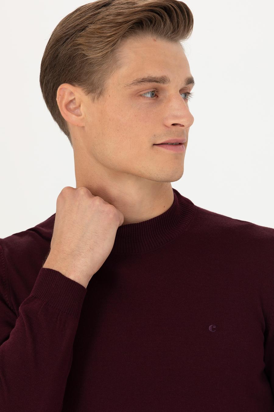 Koyu Bordo Slim Fit Çeyrek Balıkçı Yaka Triko Kazak - 50276521071