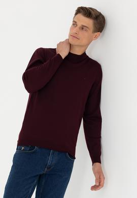 Koyu Bordo Slim Fit Çeyrek Balıkçı Yaka Triko Kazak
