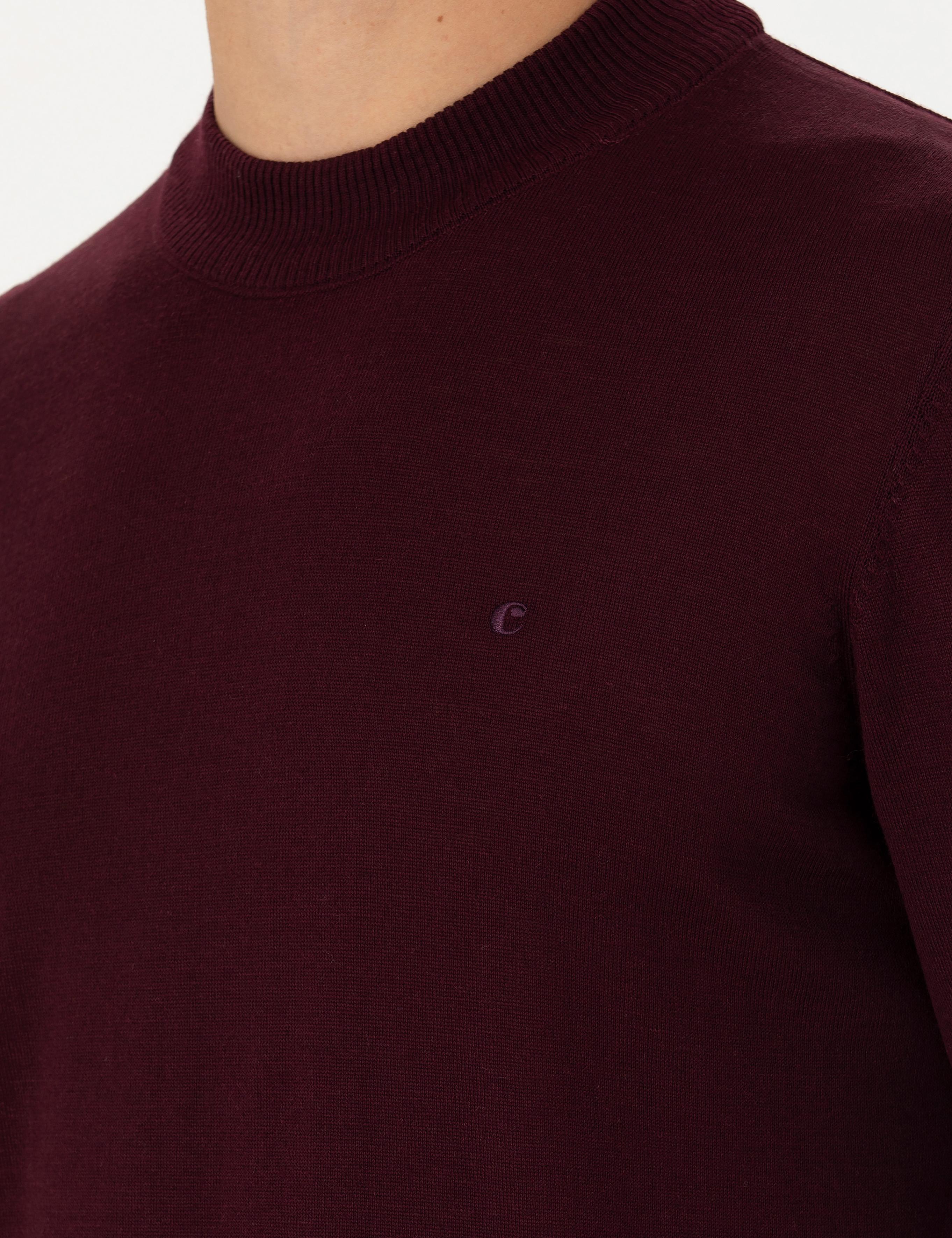 Koyu Bordo Slim Fit Çeyrek Balıkçı Yaka Triko Kazak - 50276521071