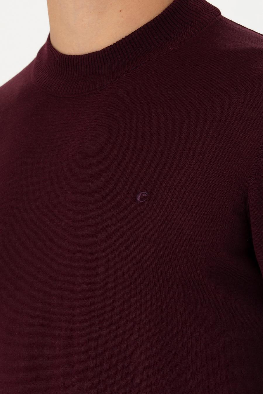 Koyu Bordo Slim Fit Çeyrek Balıkçı Yaka Triko Kazak - 50276521071