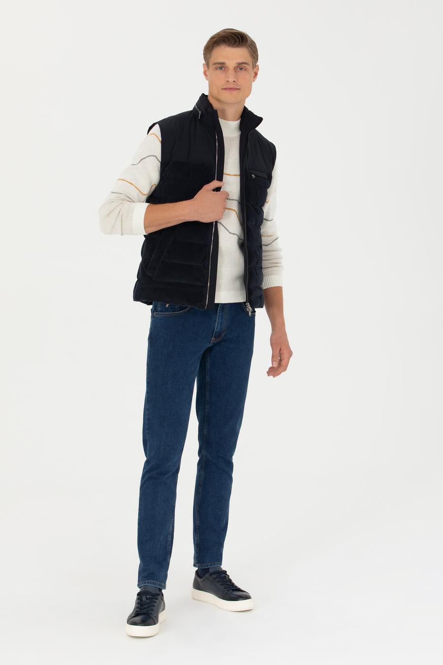 Lacivert Slim Fit Dolgulu Pamuk Karışımlı Mont Yelek - 50274460062