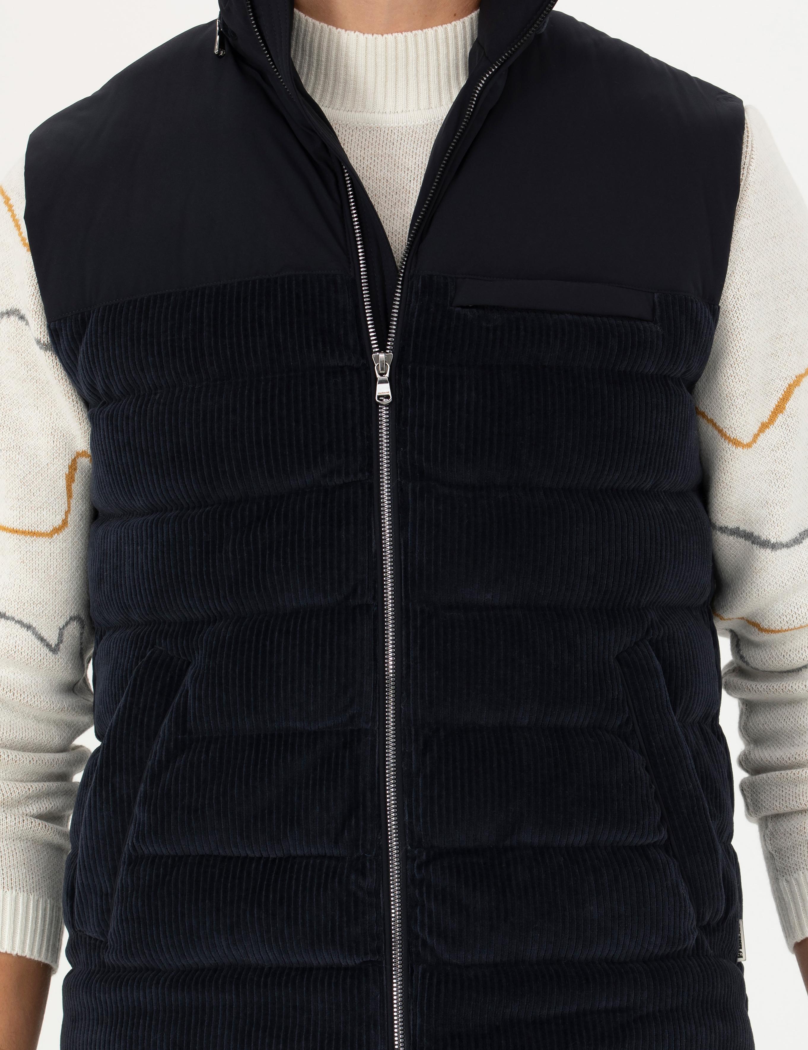 Lacivert Slim Fit Dolgulu Pamuk Karışımlı Mont Yelek - 50274460062