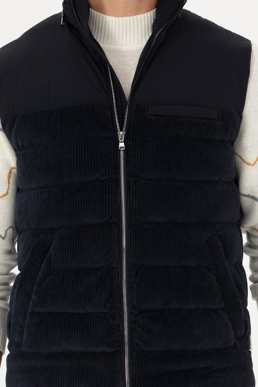 Lacivert Slim Fit Dolgulu Pamuk Karışımlı Mont Yelek - 50274460062