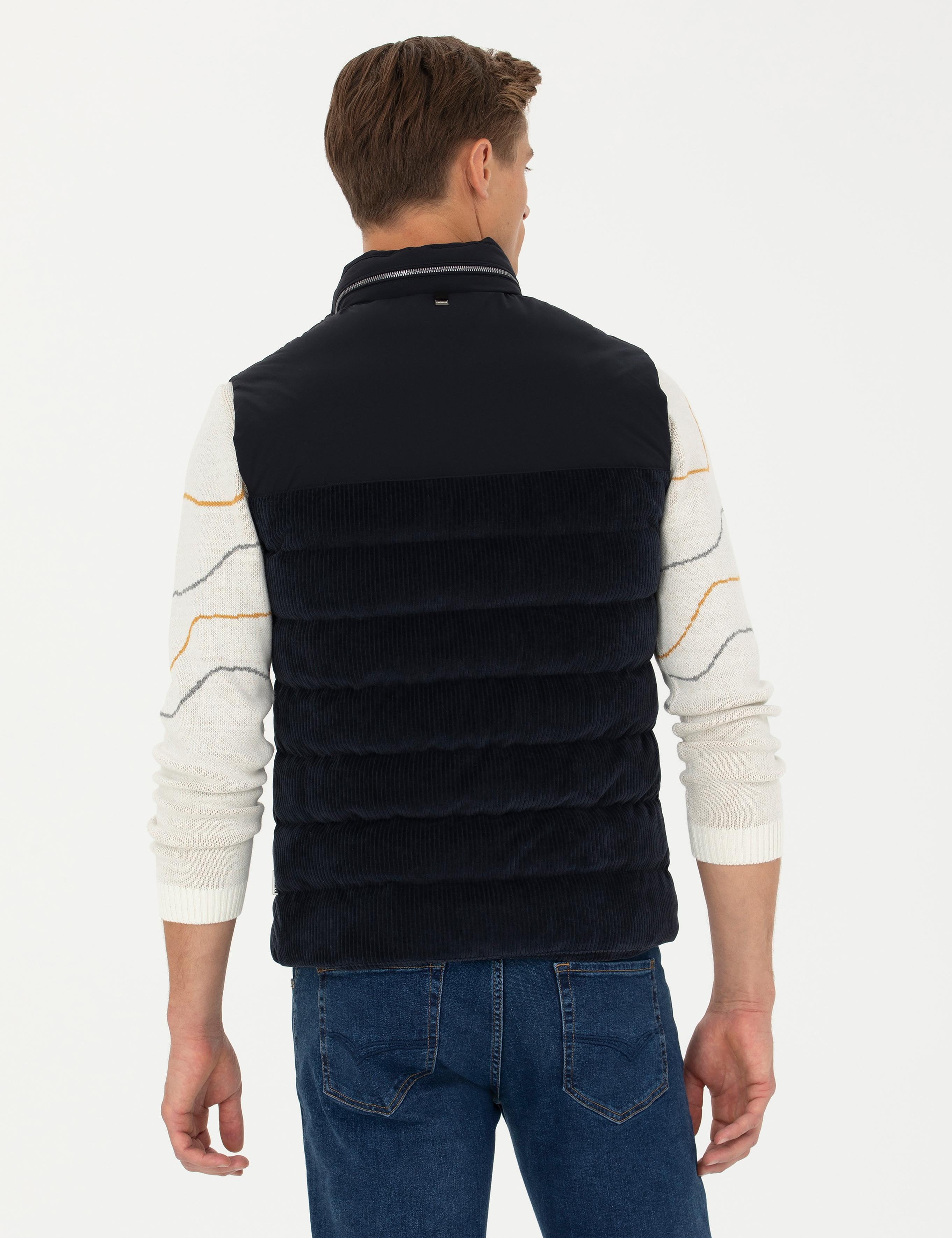 Lacivert Slim Fit Dolgulu Pamuk Karışımlı Mont Yelek - 50274460062