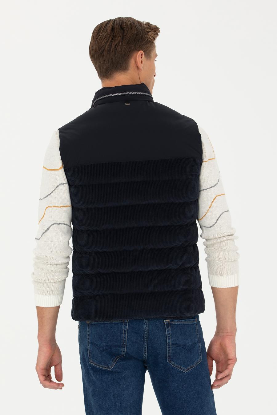 Lacivert Slim Fit Dolgulu Pamuk Karışımlı Mont Yelek - 50274460062